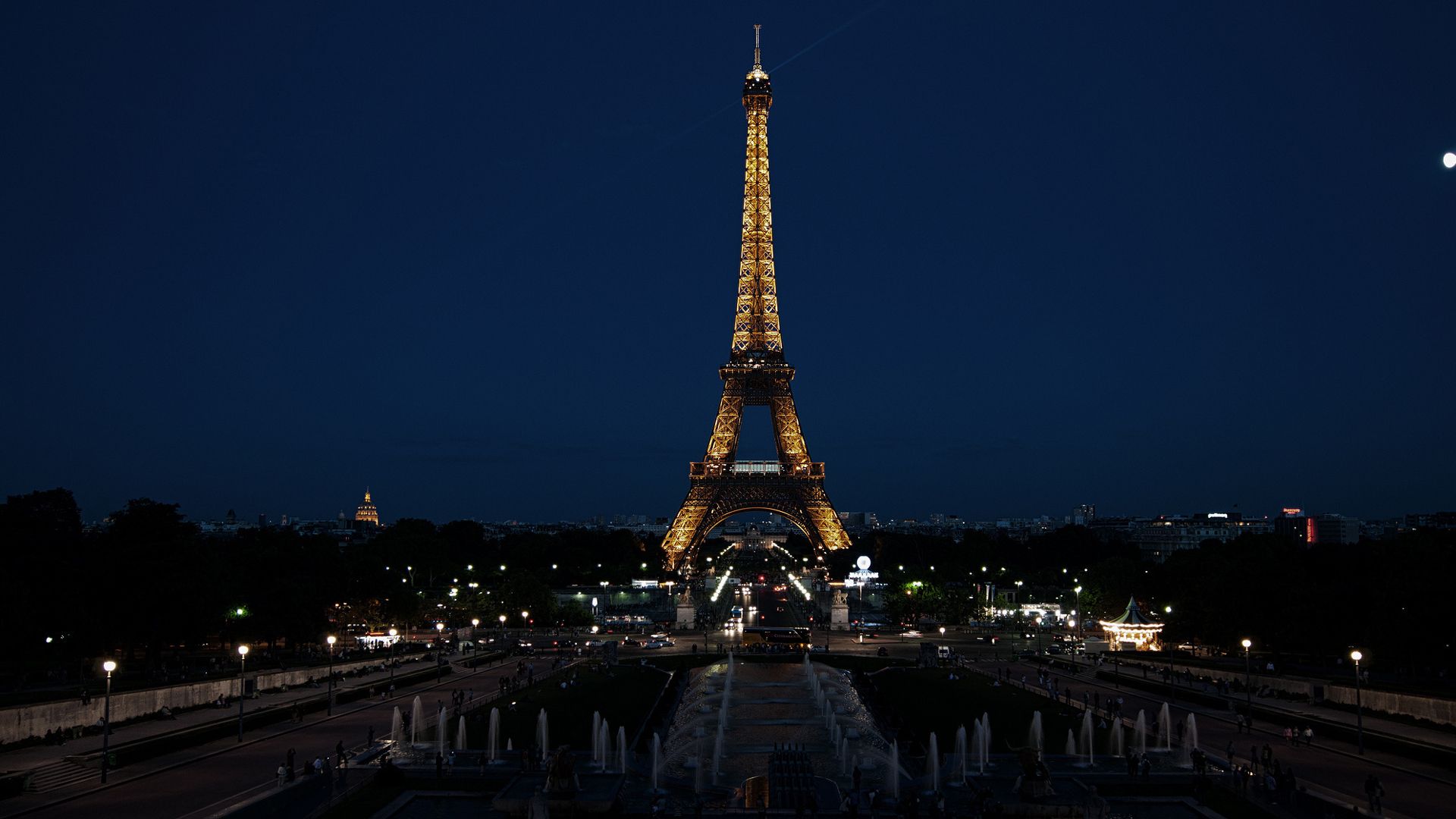 1920x1080 Paris Eiffel Tower With Dark Blue Sky Background HD Travel Wallpaper