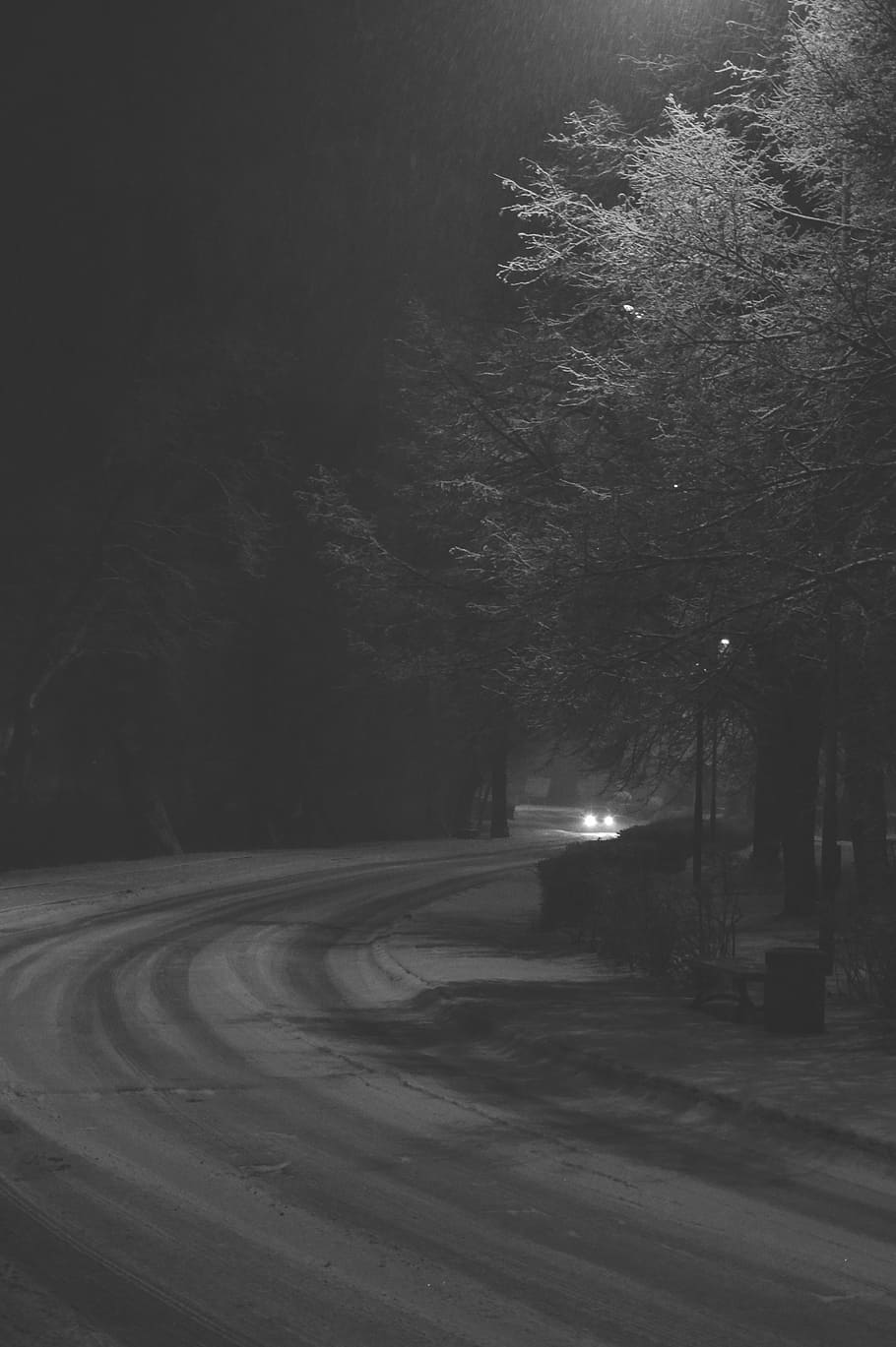 910x1369 Black And White, Blur, Car, Dark, Evening, Fog, Guidance, Highway