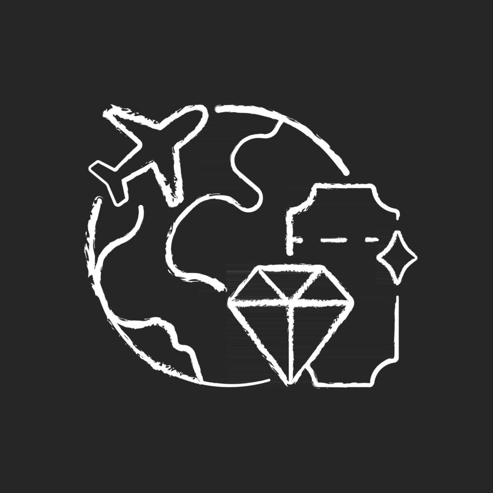 980x980 Luxury travel chalk white icon on dark background. International trip with glamour and wealth. Flight abroad for vacation. Tourism industry category. Isolated vector chalkboard illustration on black