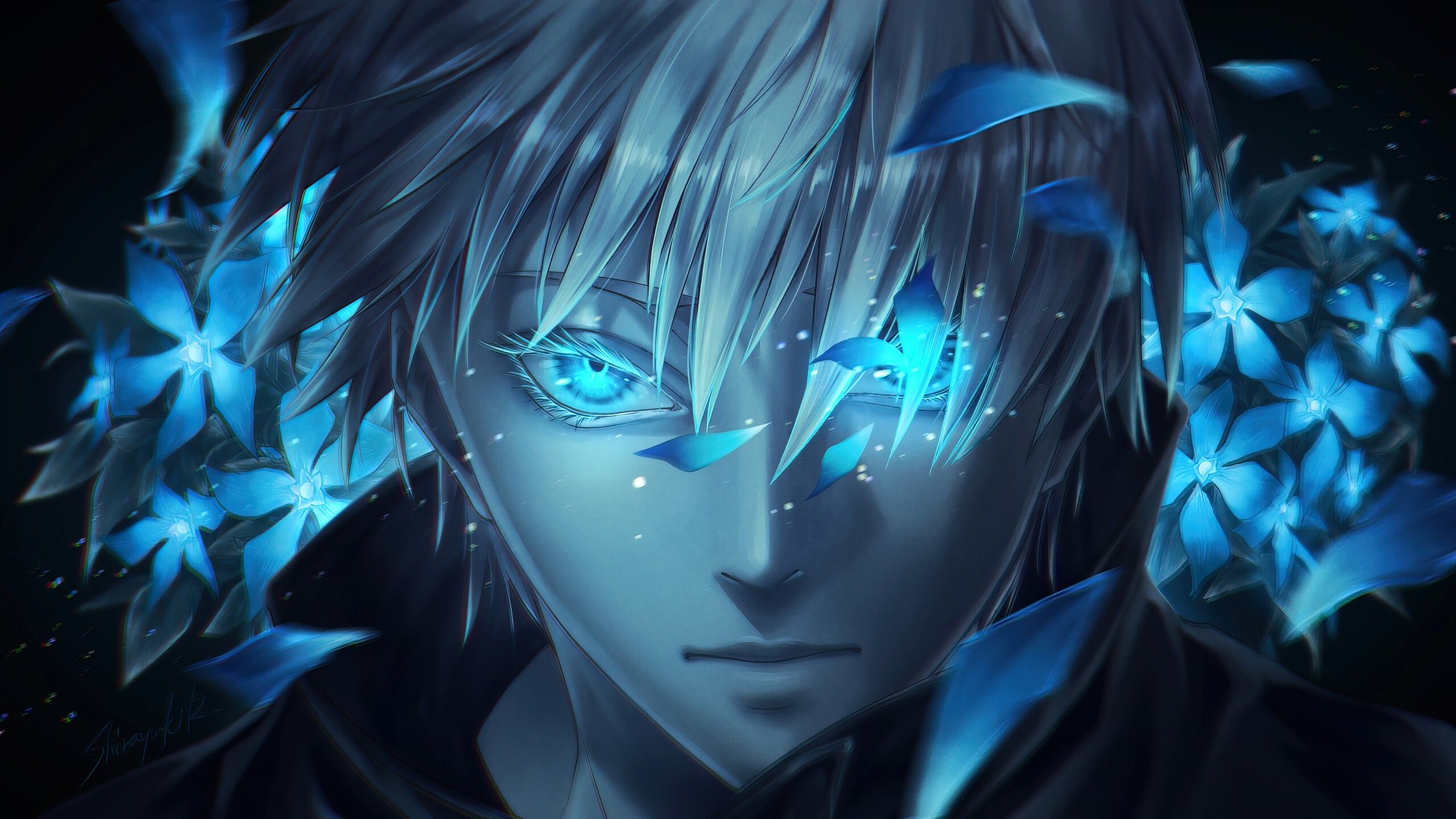 2560x1440 Blue Eyes White Hair Satoru Gojo HD Jujutsu Kaisen Wallpaper