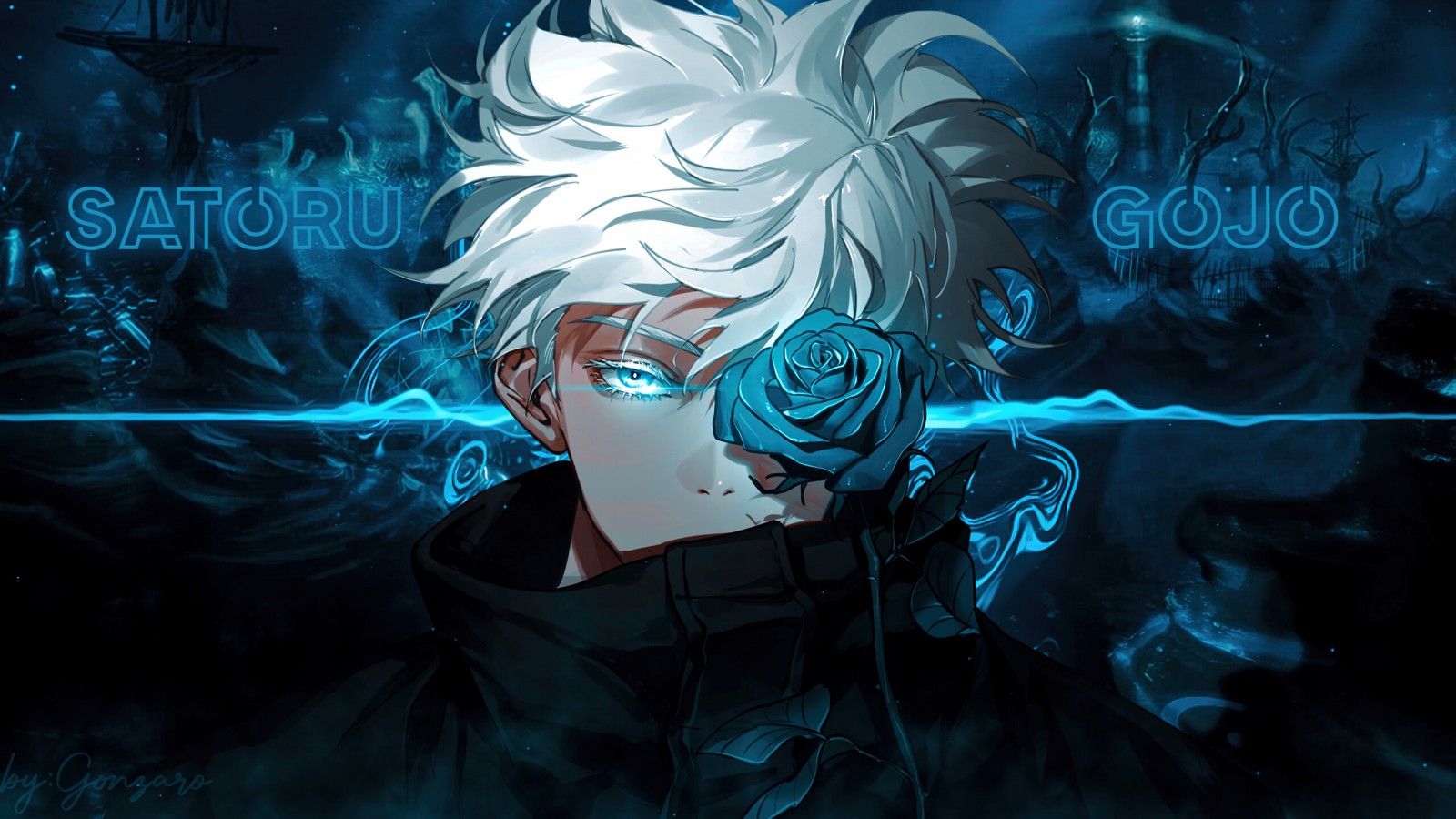 1600x900 White Hair Blue Eyes Satoru Gojo HD Jujutsu Kaisen Wallpaper