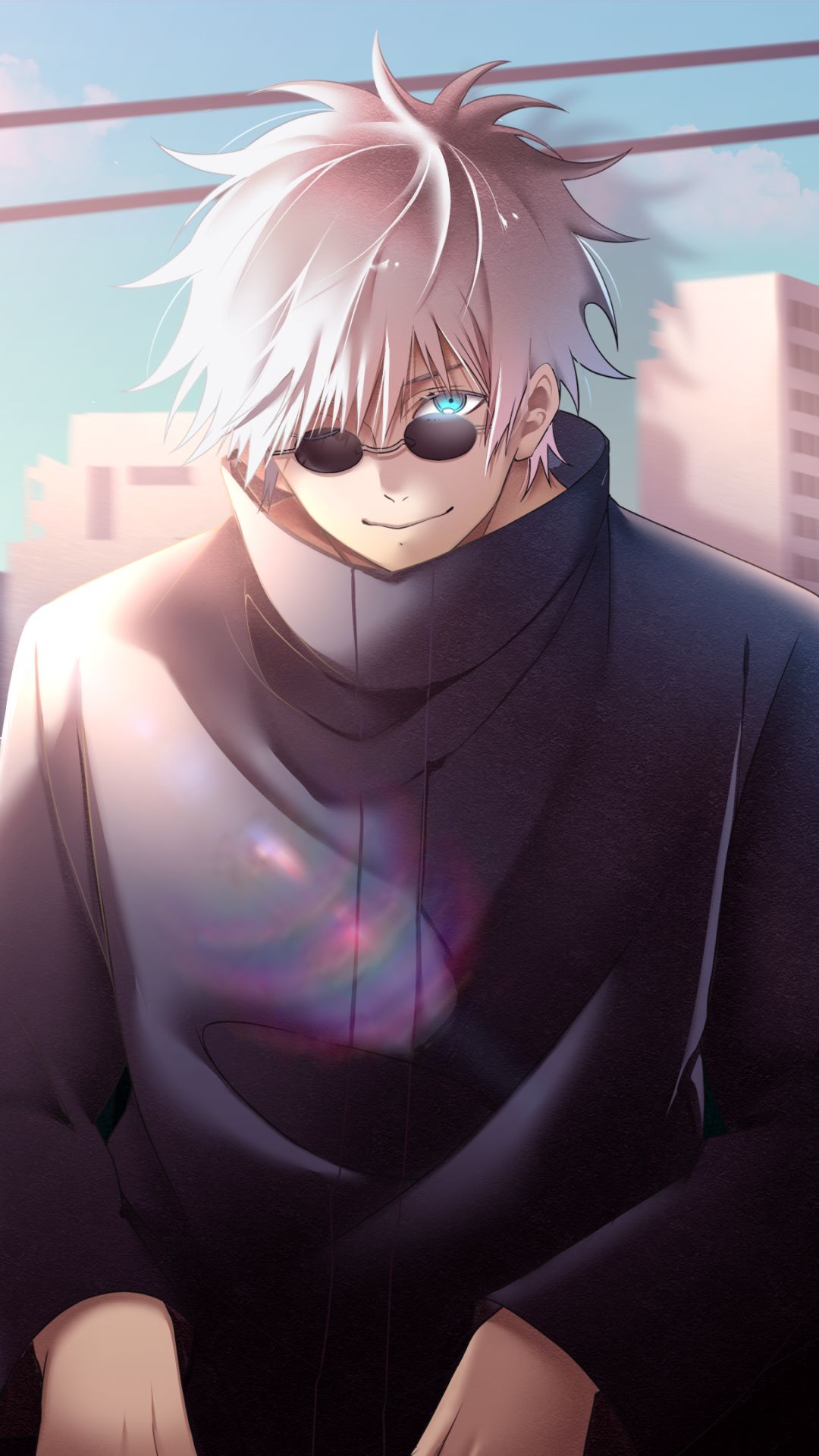 1080x1920 Phone wallpaper: Satoru Gojo, Jujutsu Kaisen, Anime, School Uniform, Glasses, White Hair, Blue Eyes 1399990