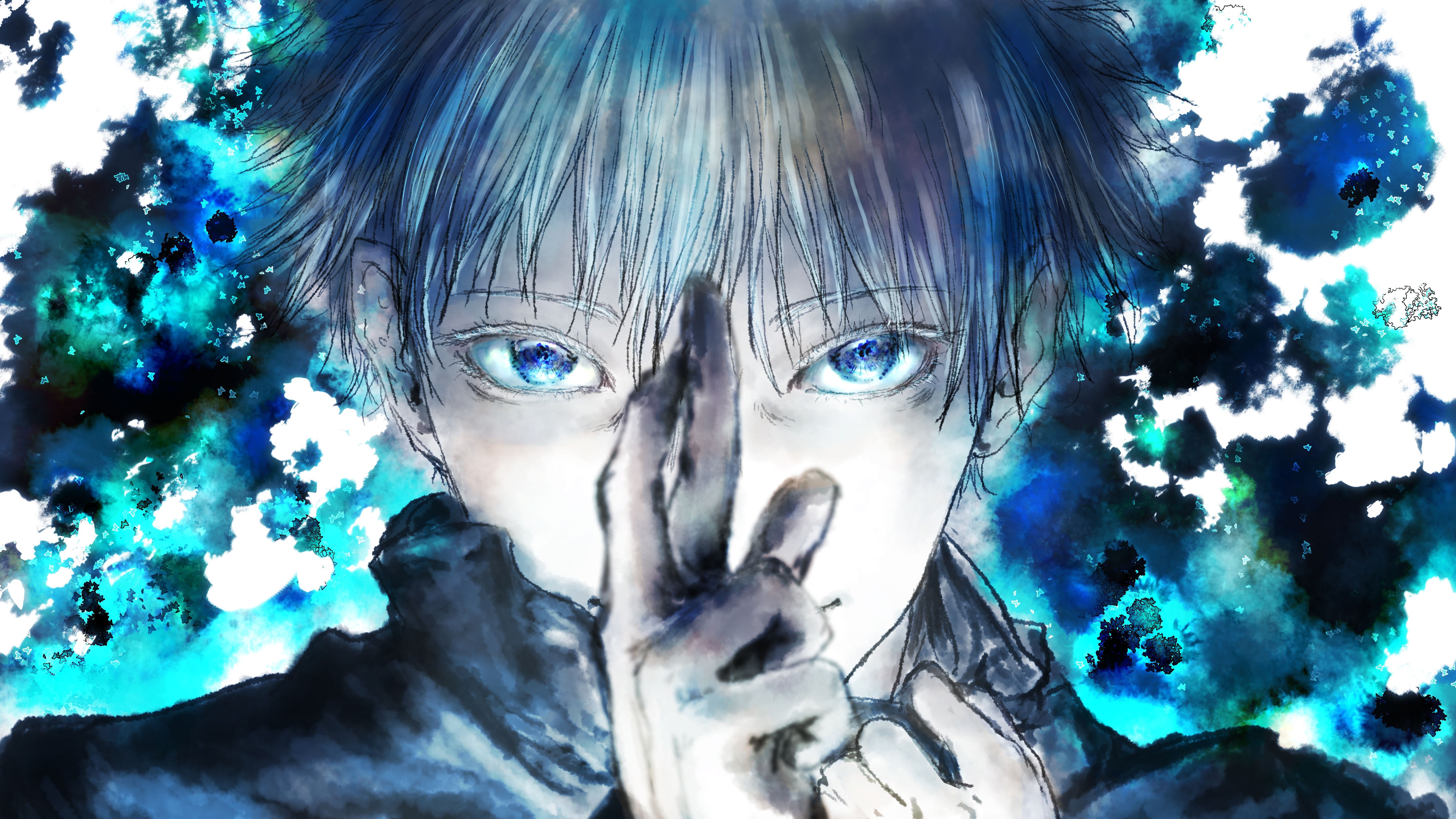 5760x3240 Phone wallpaper: Satoru Gojo, Jujutsu Kaisen, Anime, Blue Eyes, White Hair 1534502