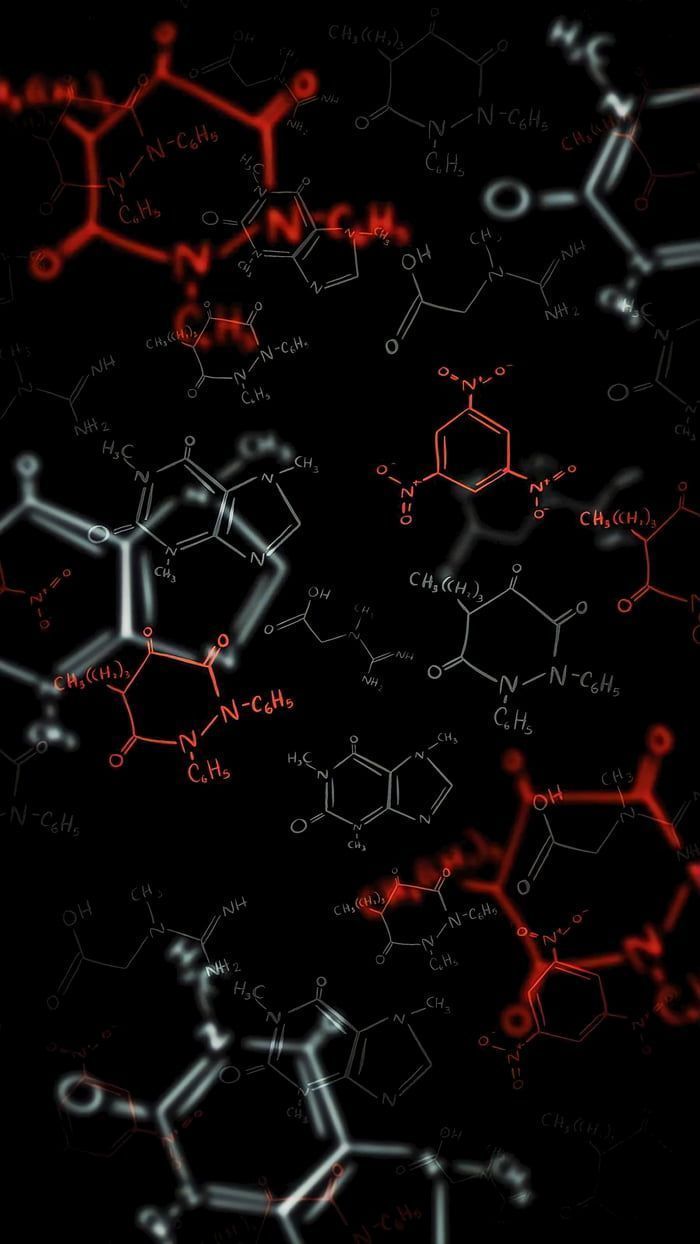 700x1244 Red and White Chemical Structures Wallpaper. Dark background chemistry theme, Cool chemistry background, Chemistry wallpaper background