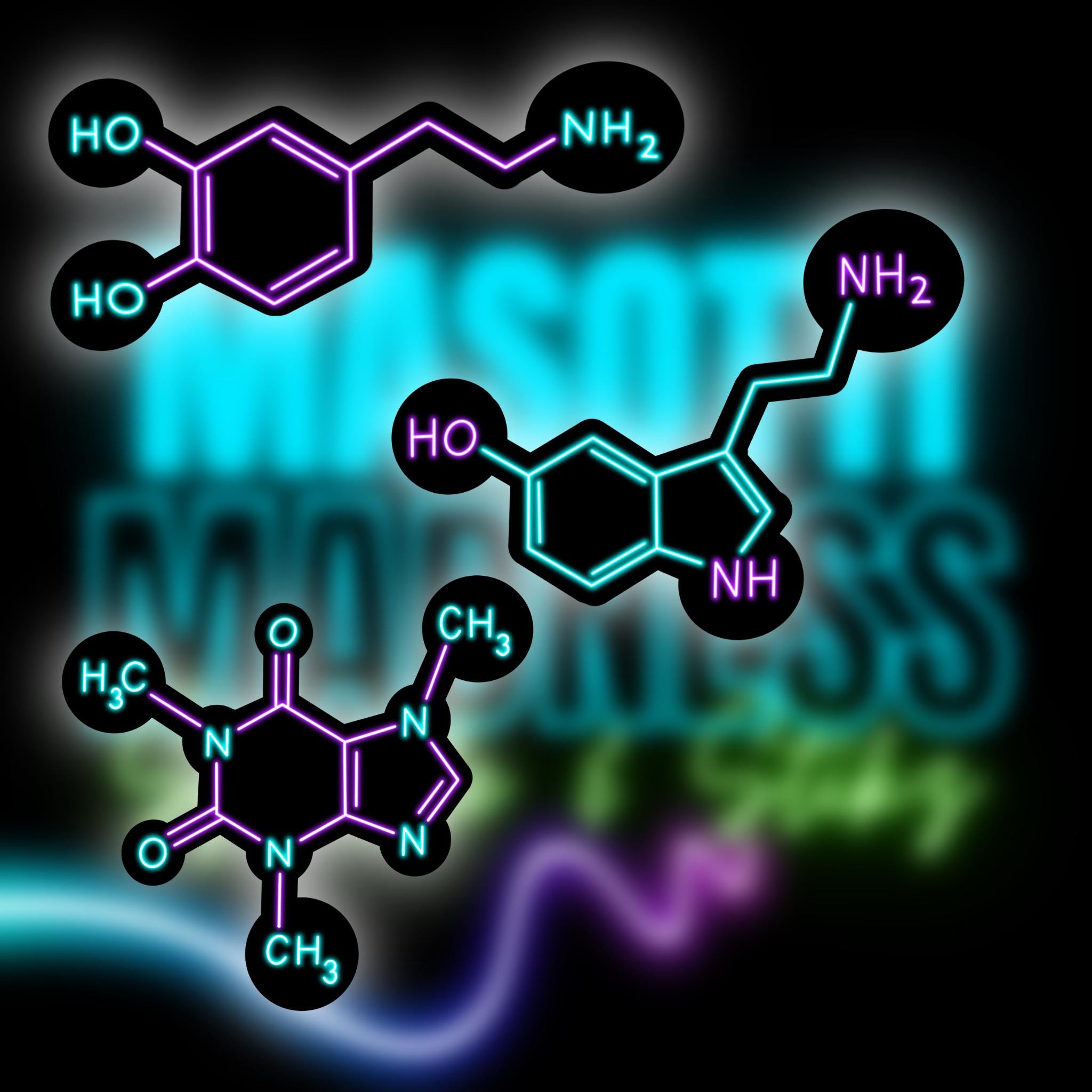 2048x2048 Chemical Compound Sticker Pack. Dopamine, Serotonin & Caffeine Vinyl Stickers. Molecule Art (1–3pcs) (4 Colors Available)