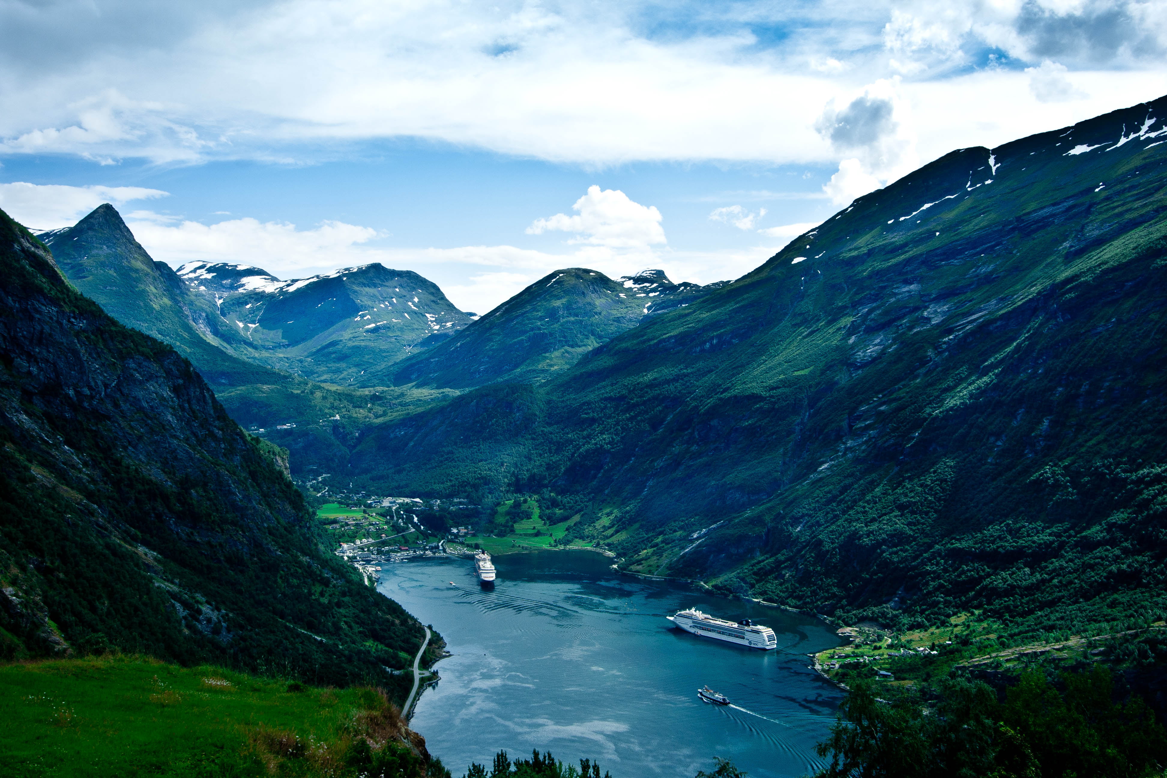 3888x2592 Body of water between mountain during daytime, geiranger HD wallpaper