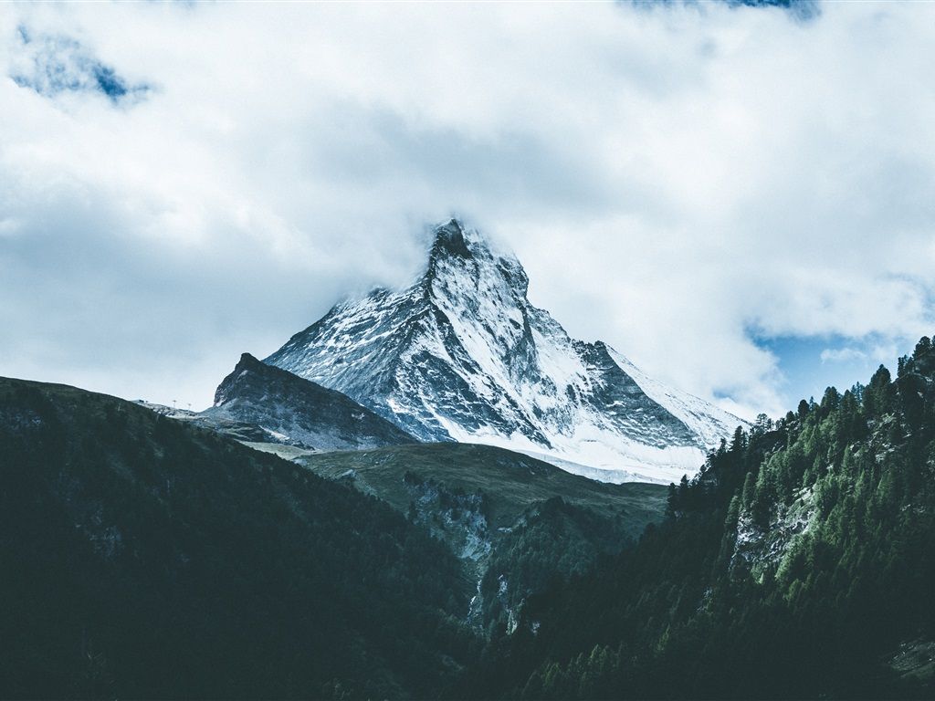 1024x768 Mountains, Peak, Snowy, Clouds, Fog 1080x1920 IPhone 8 7 6 6S Plus Wallpaper, Background, Picture, Image