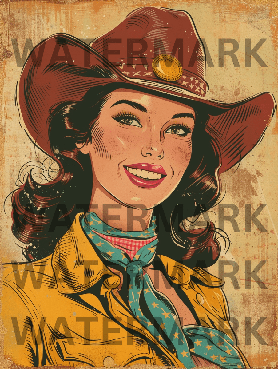 904x1200 Digital Image Vintage Retro Portrait Cowgirl Woman Wallpaper Photo AI Art
