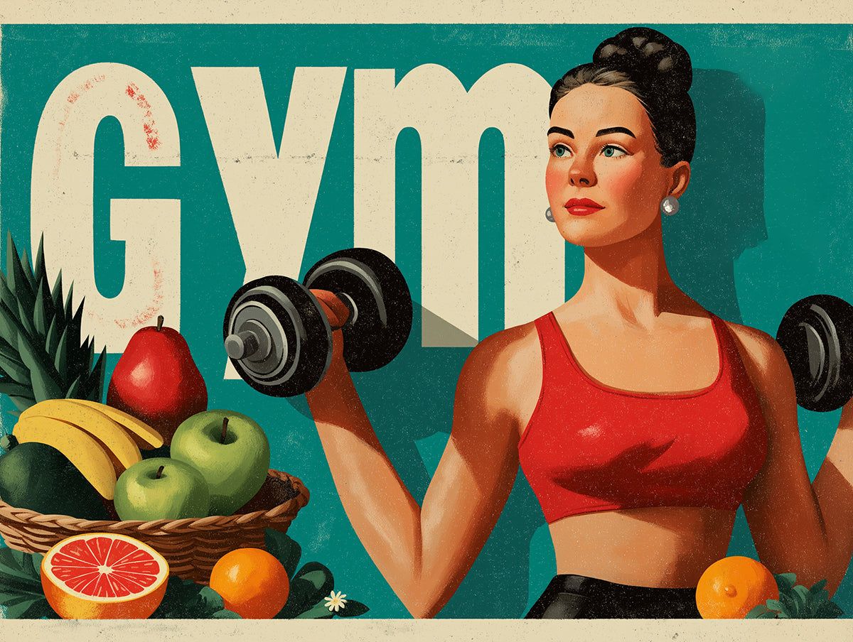 1200x904 Vintage Gym Lady Mural Wallpaper. Retro Fitness Wall Art