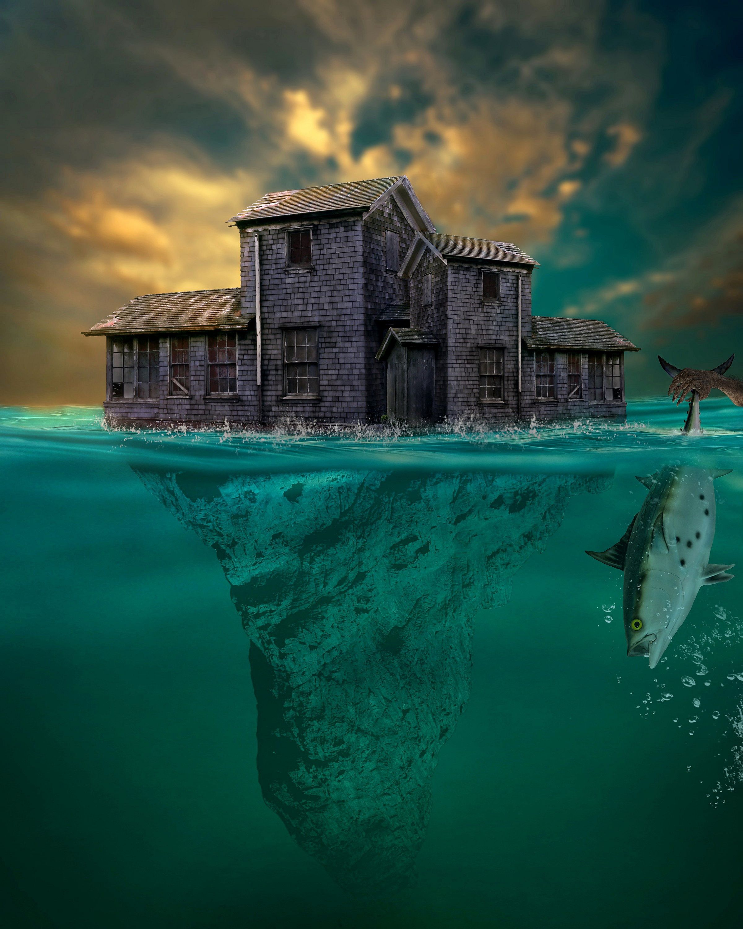 2400x3000 Wallpaper Scary Underwater, Looms But The Horror, my Head is Bloody, Cloud, Water, Background Free Image