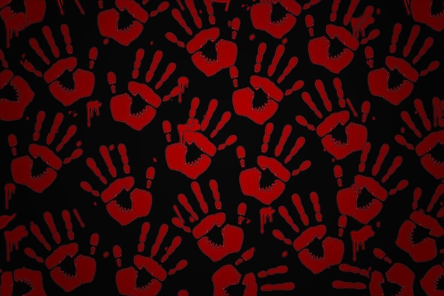 1470x980 Pattern of red bloody handprints on dark background perfect for horror design halloween wallpaper thriller art and spooky decoration digital illustration style