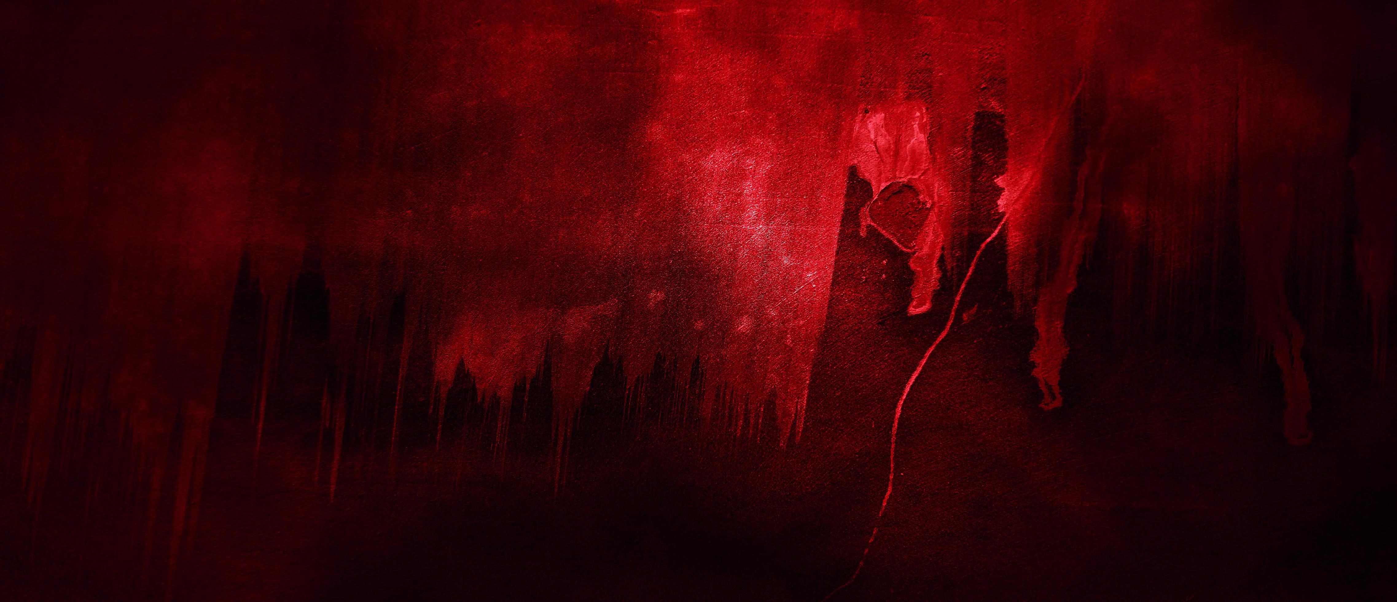4549x1960 Scary Red and black horror background. Dark grunge red concrete