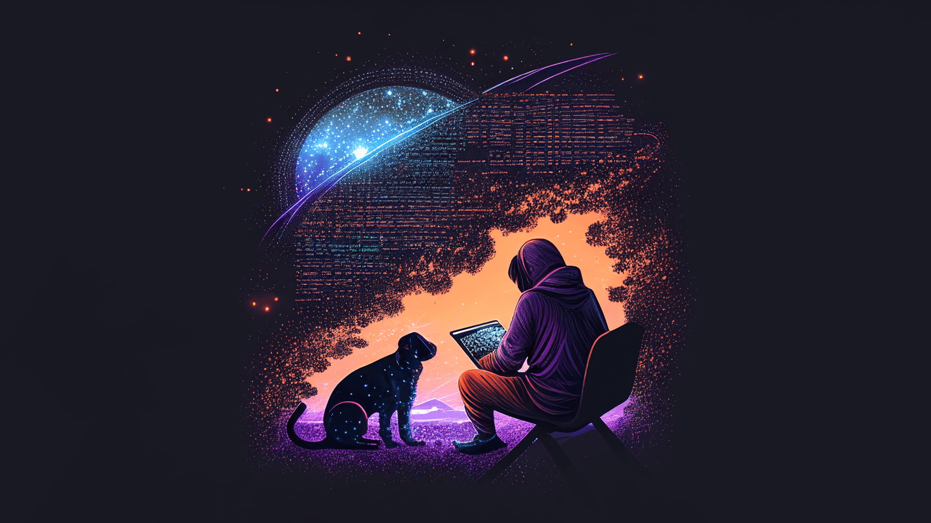 1920x1080 A programmer with his dog coding the universe [1920x1080]