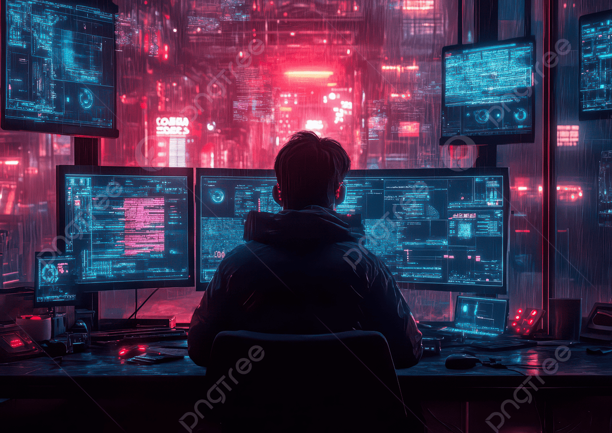 1200x849 A Person Working At Multiple Computer Screenens In High Tech Neon Lit Environment, Technology, Screens, Coding Background Image And Wallpaper for Free Download