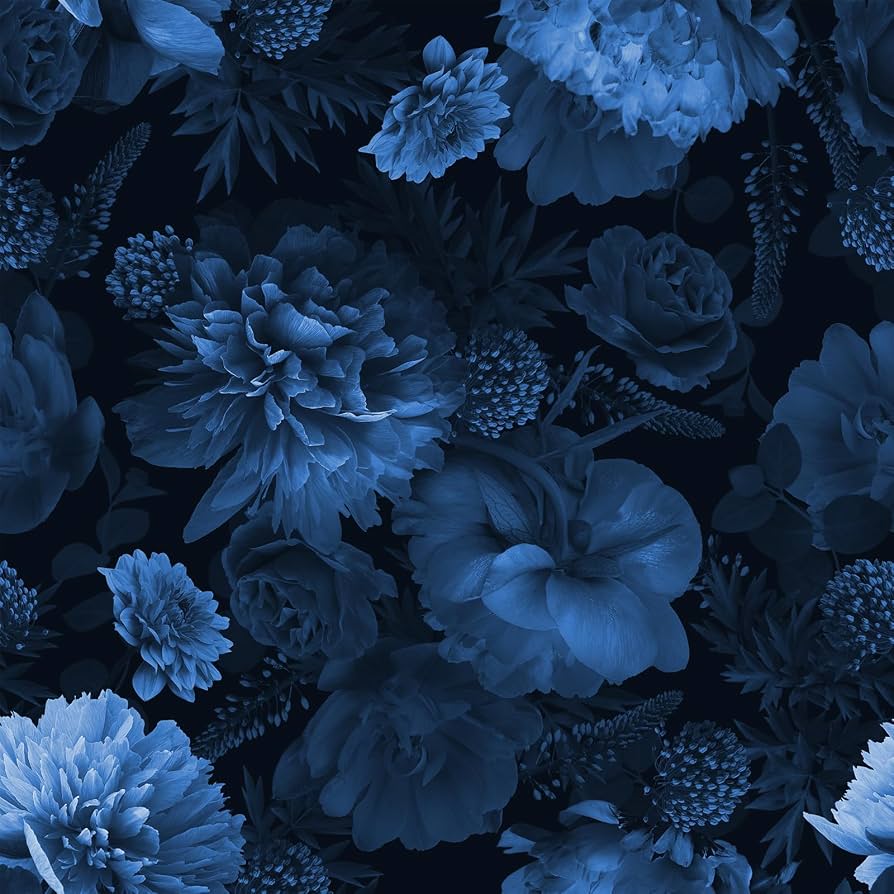 894x894 FunStick 44.5CM x 9M Dark Blue Wallpaper Peel and Stick Vintage Floral Wallpaper for Bedroom Black Blue Floral Contact Paper Peel and Stick Wall Paper Sticker for Living Room Walls Cabinets Shelves