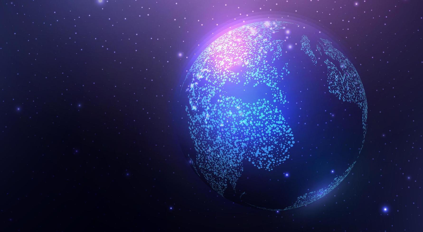 1782x980 Futuristic map of the planet. World map. Globalization internet and technology, cyber security. Abstract background with glowing planet Earth. Vector illustration