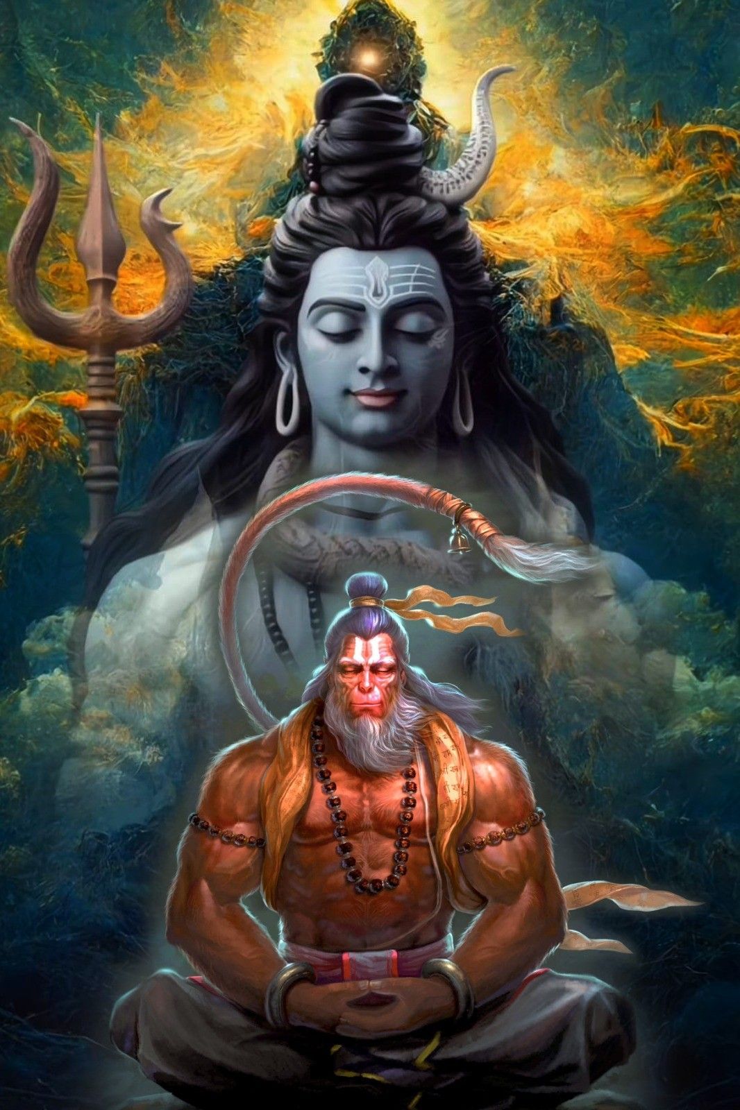1066x1600 Shiv And Hanuman Wallpaper