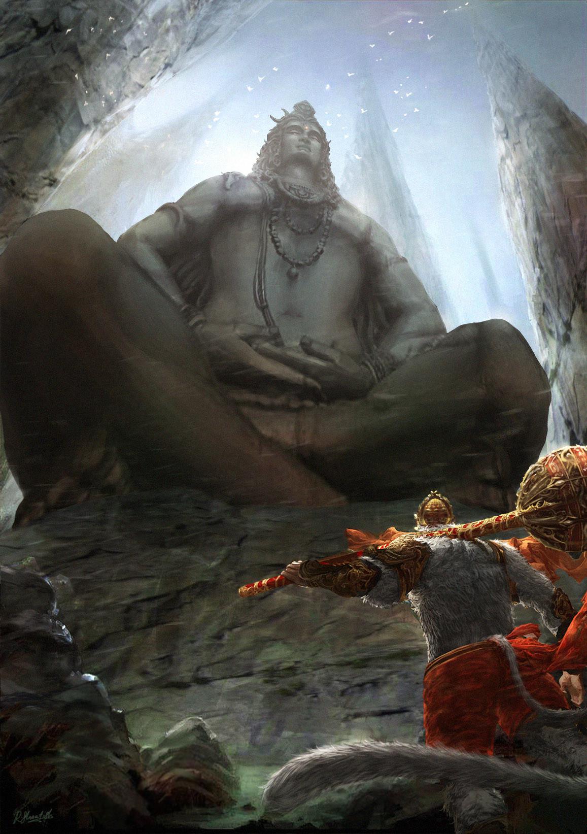 1157x1643 Mahadev and Hanuman in a single picture