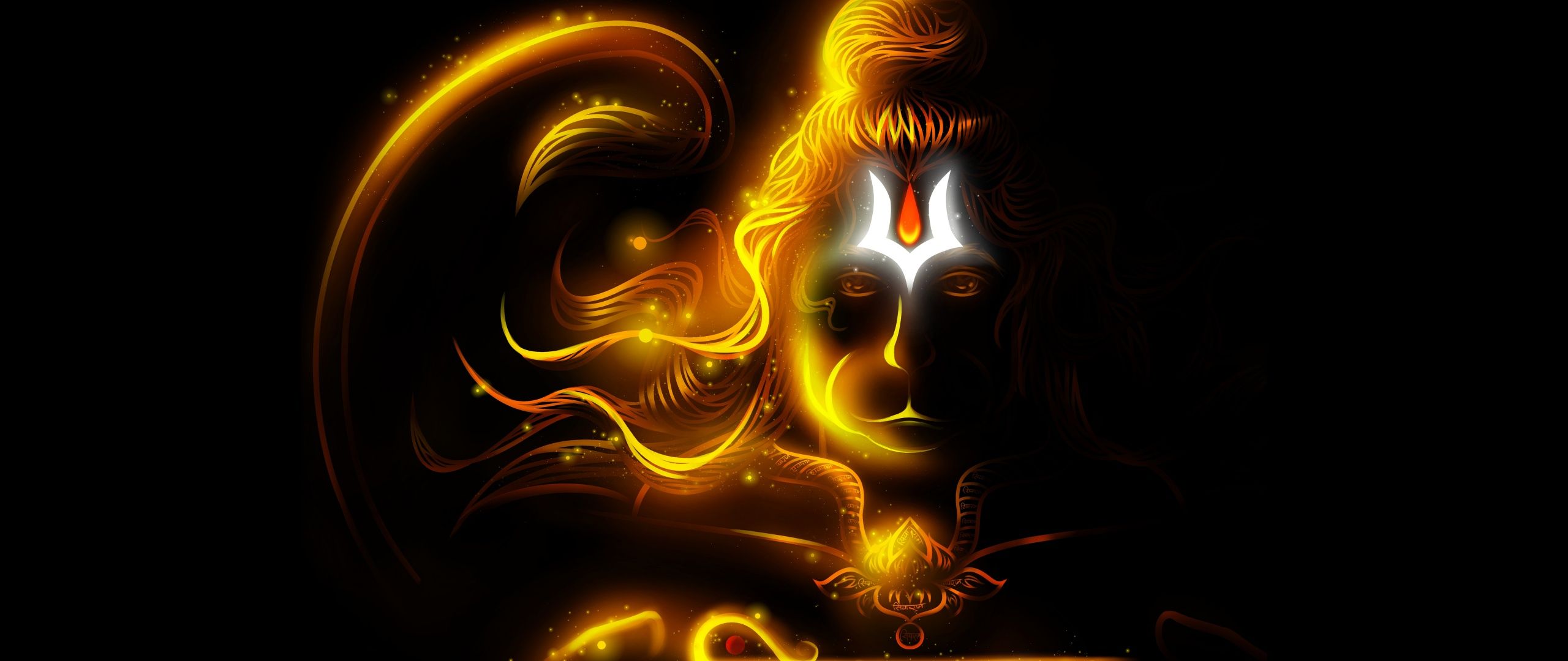 2560x1080 Anjaneya Wallpaper 4K, Jai Shri Ram, Glowing
