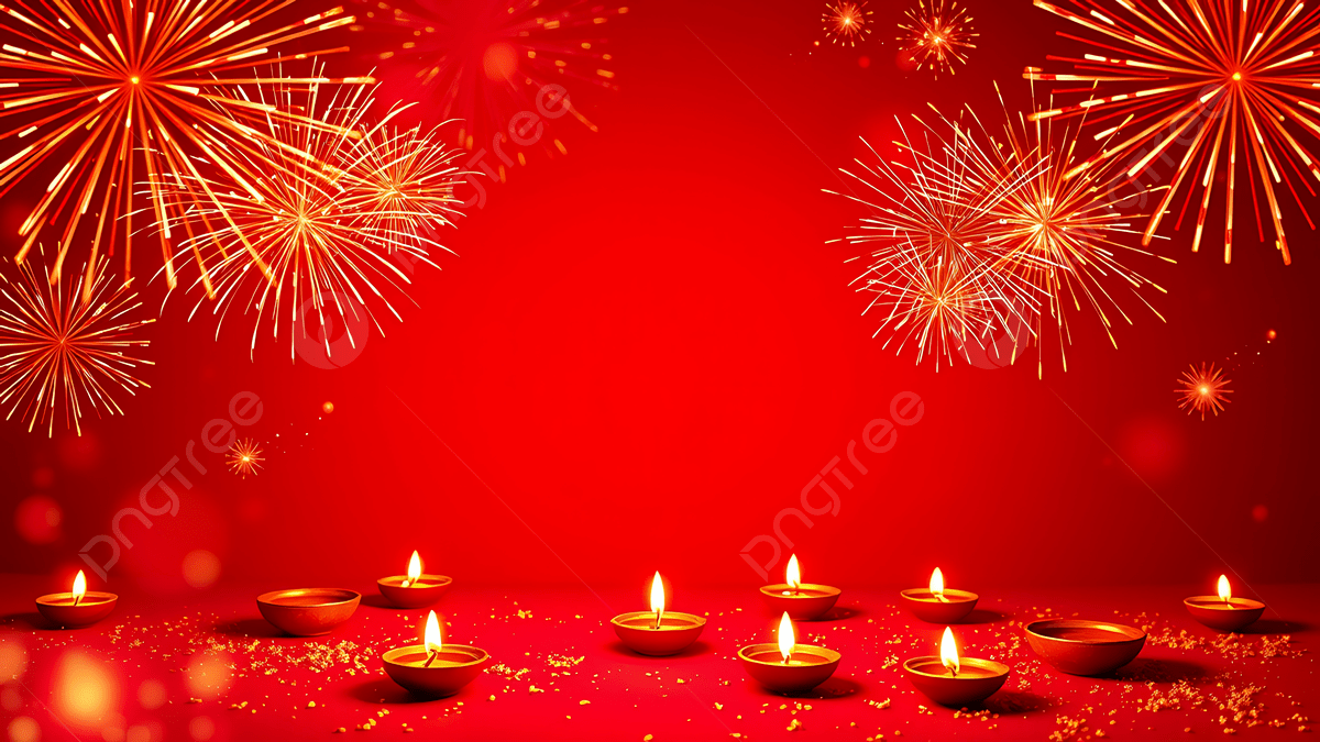 1200x675 Diwali Festival Celebration With Lit Diyas Fireworks And A Vibrant Red Background, Diwali, Festival, Indian Background Image And Wallpaper for Free Download