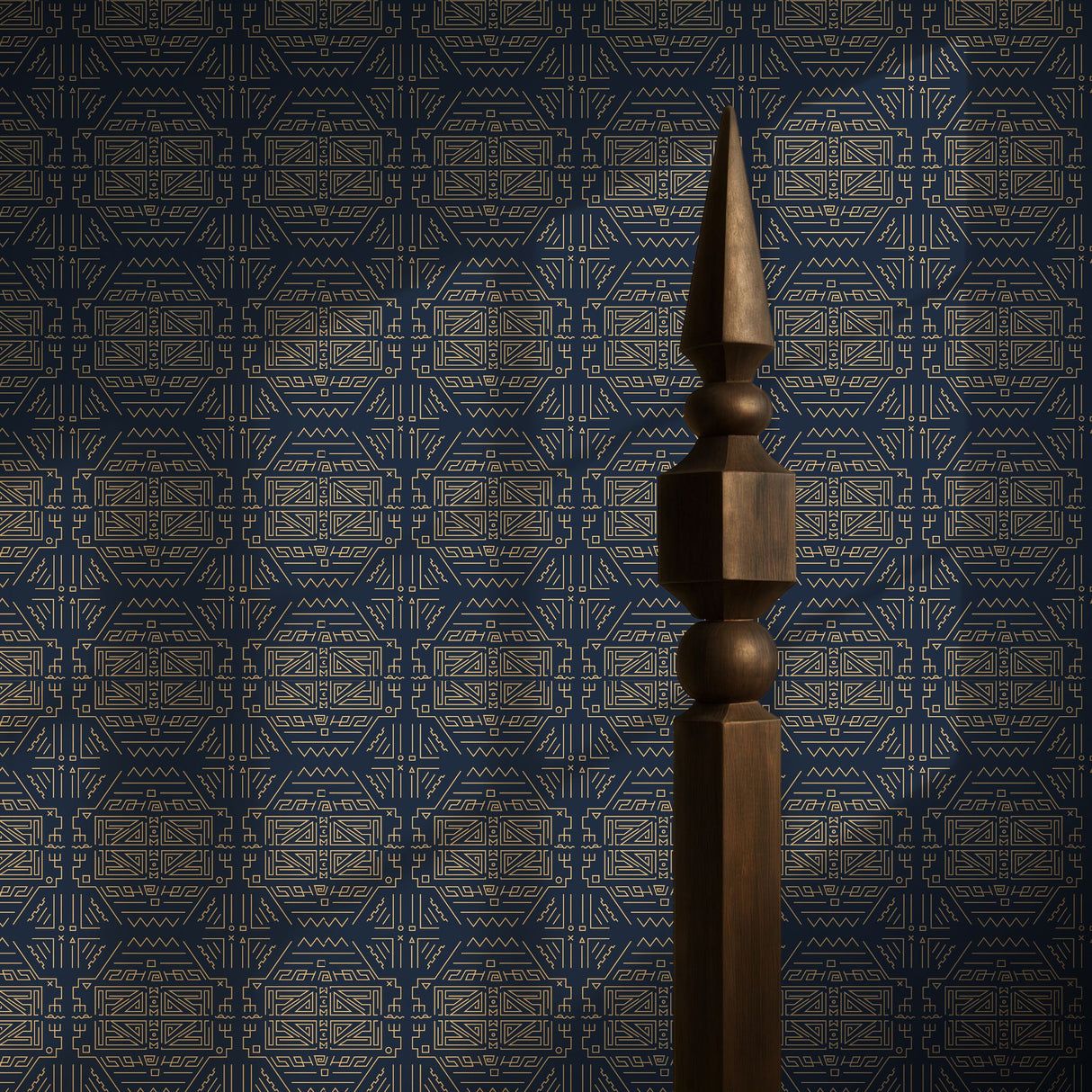 1214x1214 Nile Deco. Dark Blue & Yellow Graphic Art Deco Wallpaper