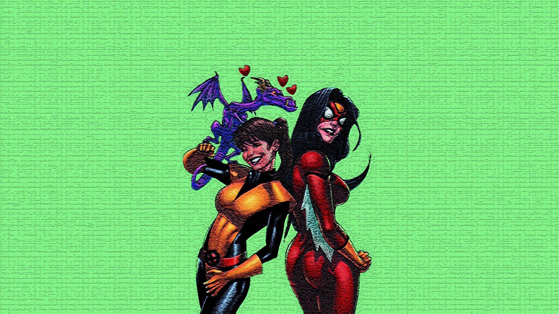 1920x1080 Download Jessica Drew (Marvel Comics) Lockheed (Marvel Comics) Spider Woman Kitty Pryde Comic Collage Spider Man HD Wallpaperx1080
