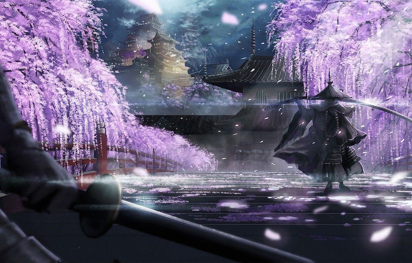 1332x850 Wallpaper spring, sword, samurai image for desktop, section арт