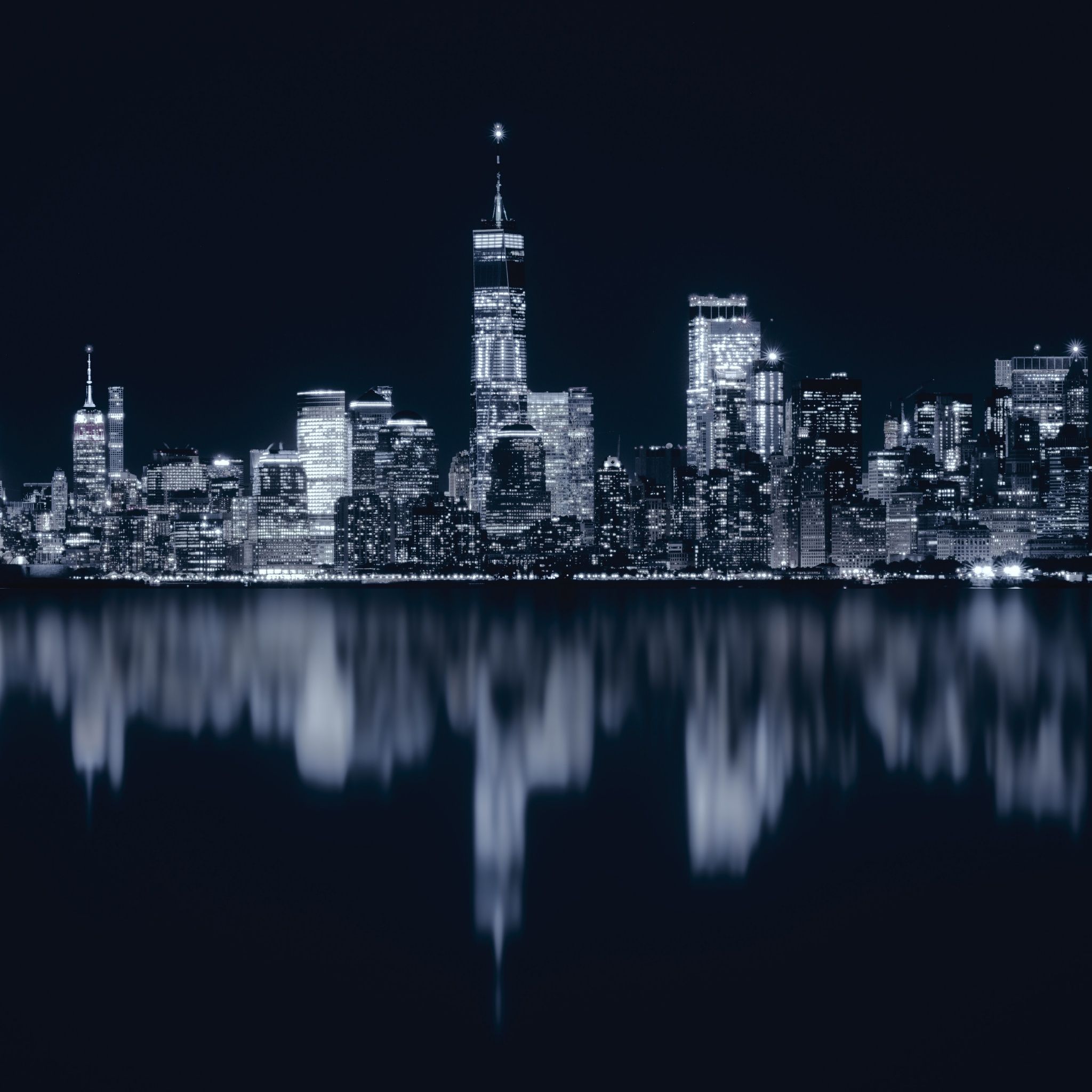 2048x2048 New York City Wallpaper 4K, Night, Cityscape, City lights