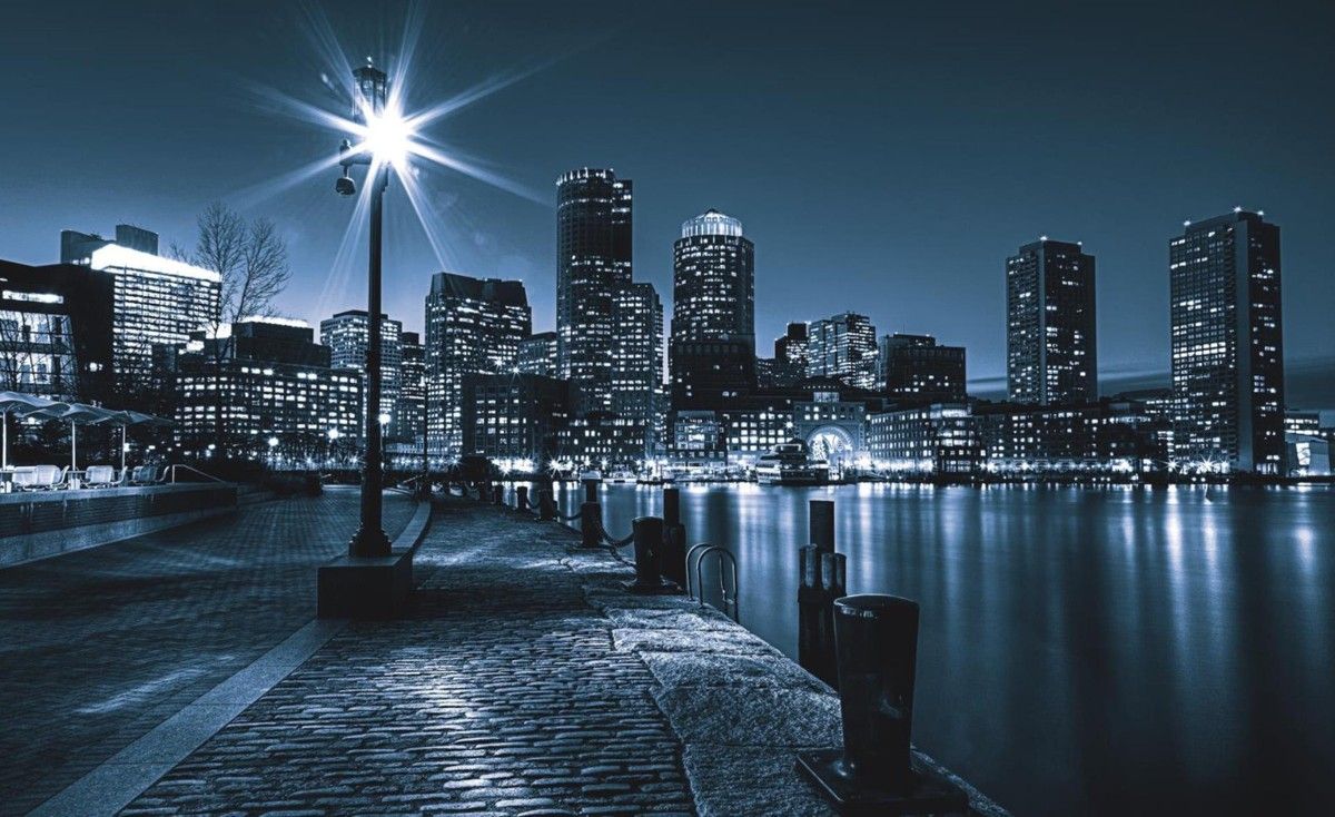 1200x734 cm Wall mural Wallpaper living room Blue city skyline at night