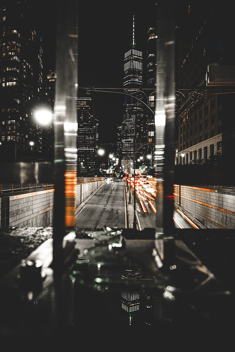 800x1200 Night city, street, lights, buildings, dark, HD phone wallpaper