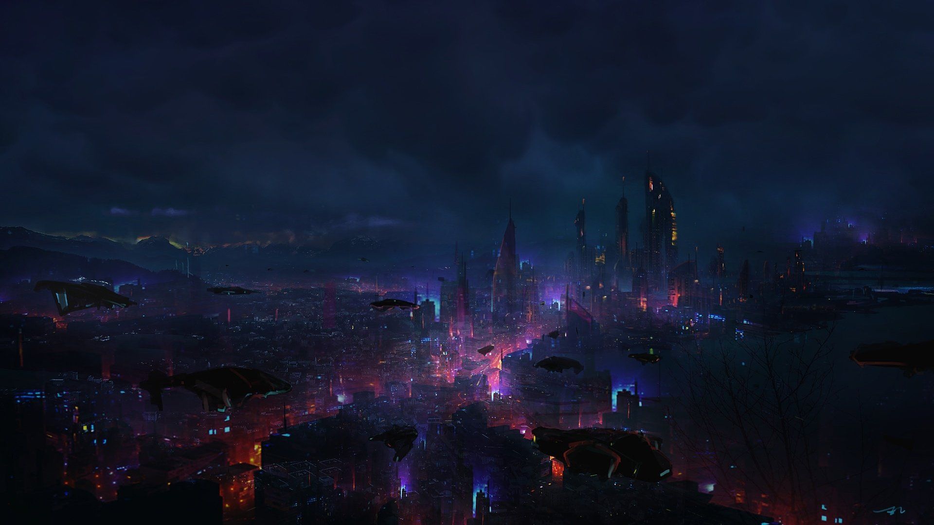 1920x1080 Futuristic Night Cityscape Sci Fi Wallpaperx1080