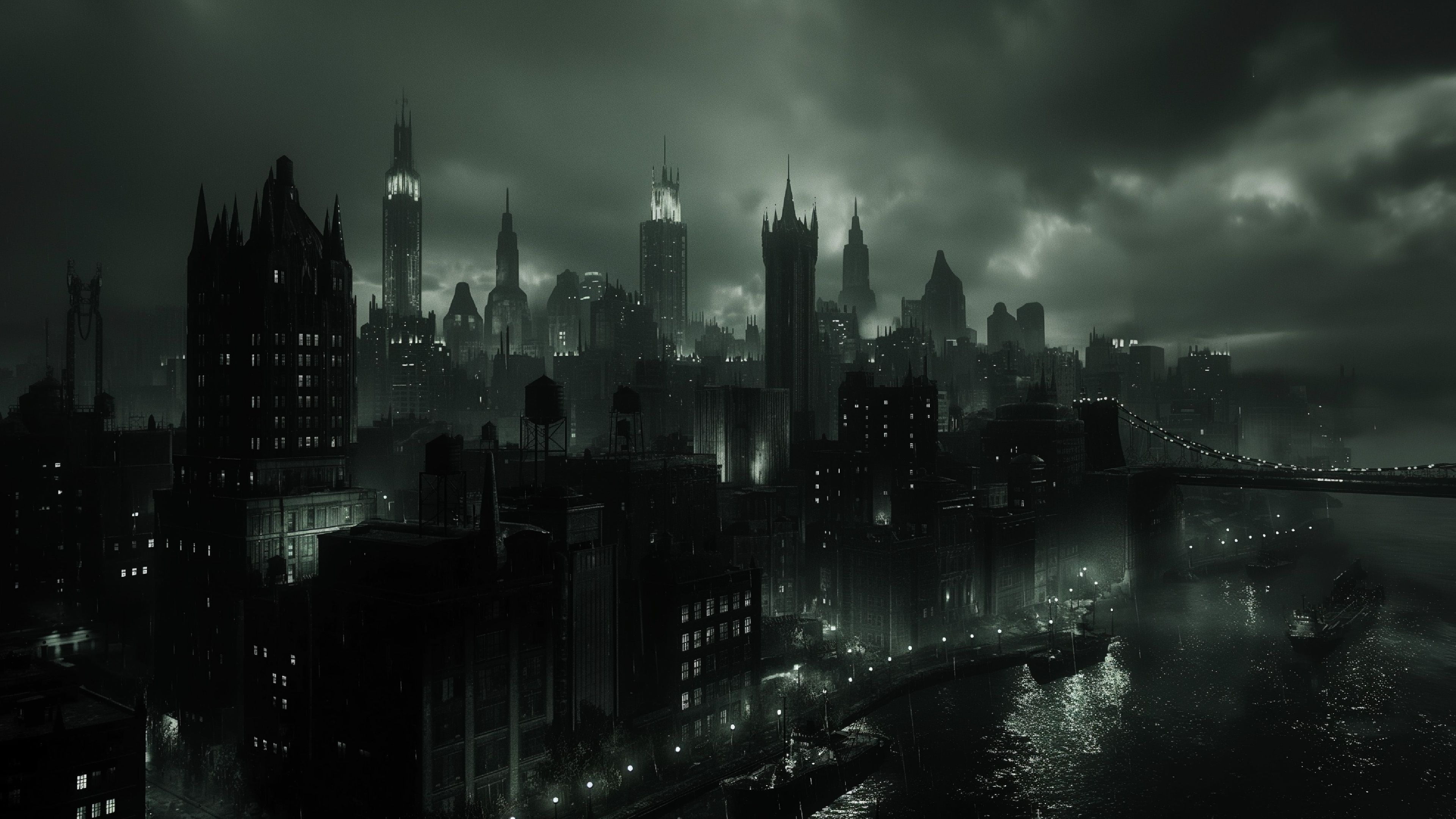 3840x2160 Dark Cityscape: Gotham in Shadows