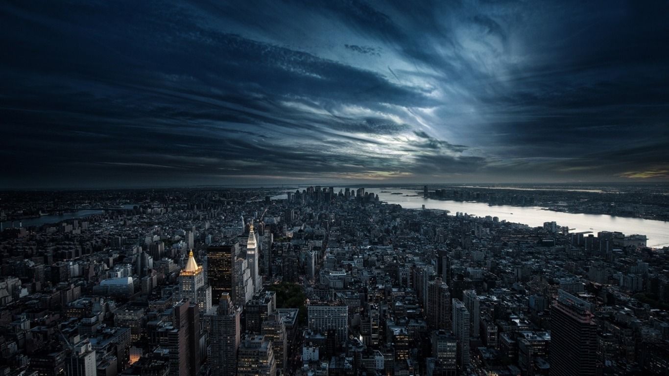 1366x768 City Aerial View Night City Building Cultural Landscape Wallpaper