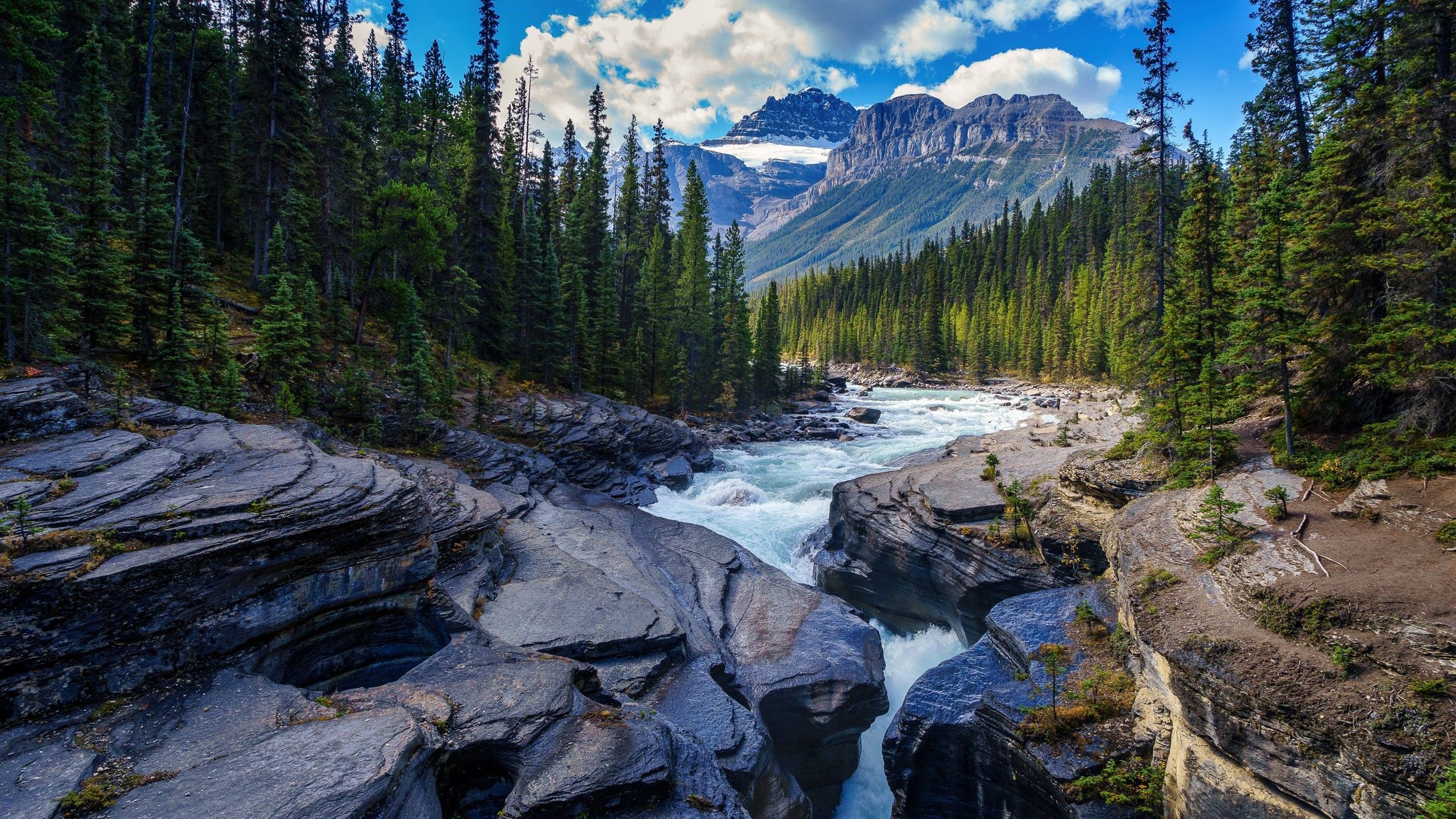 2560x1440 Banff National Park Canada Mountain Landscape And River HD Nature Wallpaper