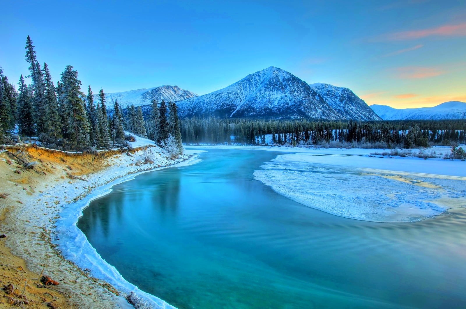 1600x1062 Body of water, river, fall, Canada, snow HD wallpaper