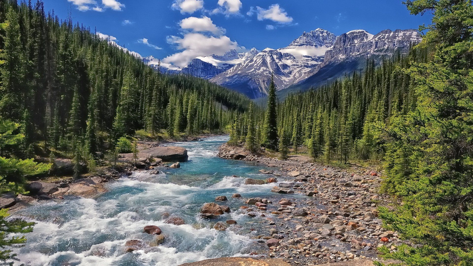 1920x1080 Banff National Park HD: Mistaya River and Majestic Alberta Mountains Wallpaperx1080