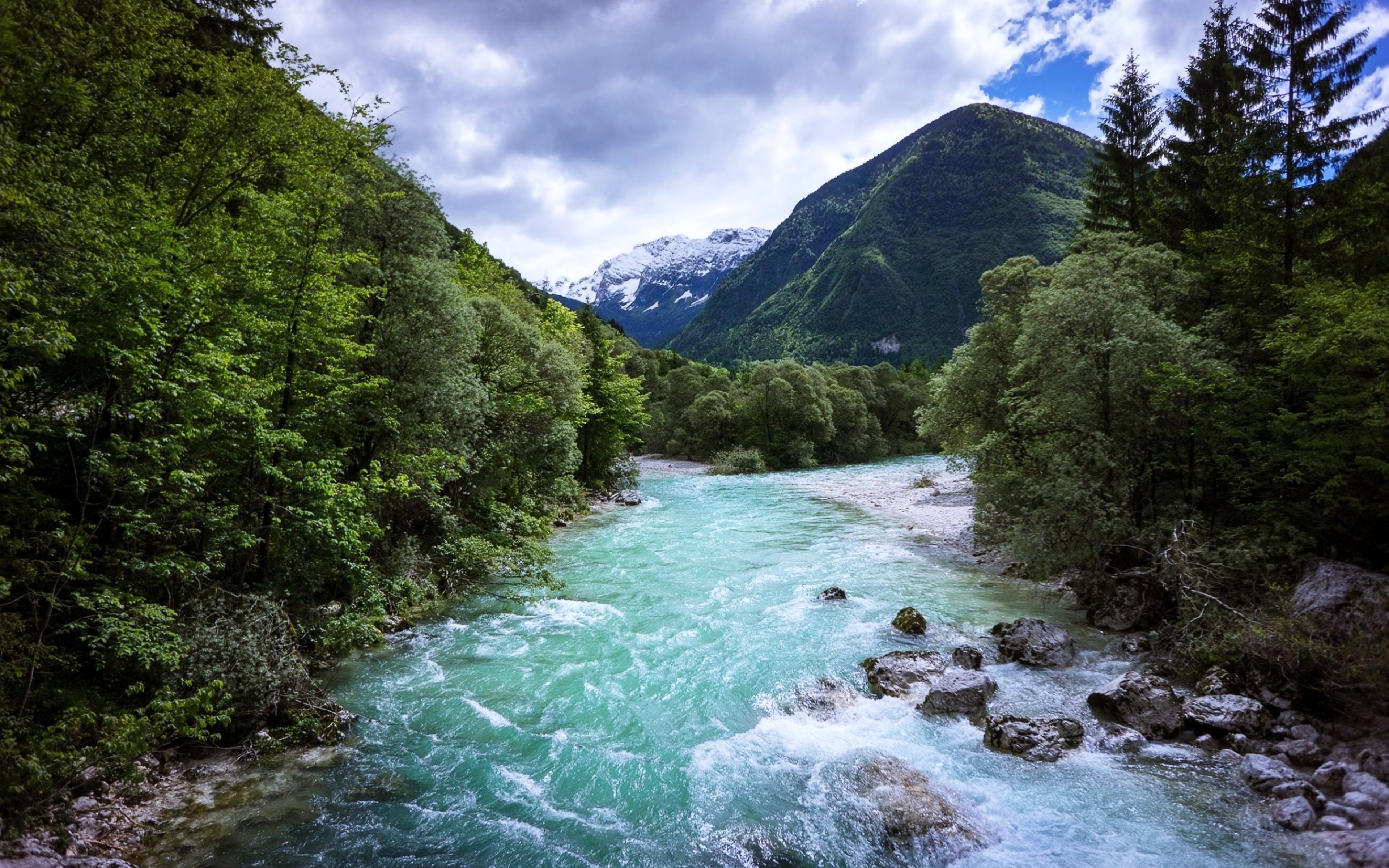 3840x2400 canada, Rivers, Stones, Rocks, Trees, Forest, Jungle, Mountains, Water, Snow, Clouds, Nature, Landscapes Wallpaper HD / Desktop and Mobile Background