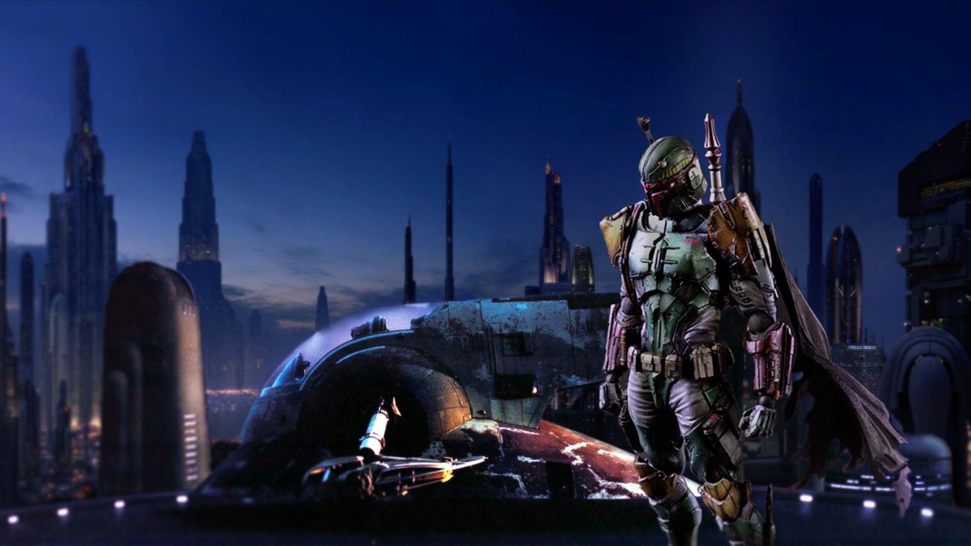 1920x1080 Star Wars Boba Fett Coruscant Bounty Hunter Photohop Slave 1 Star Wars Wallpaper:1920x1080