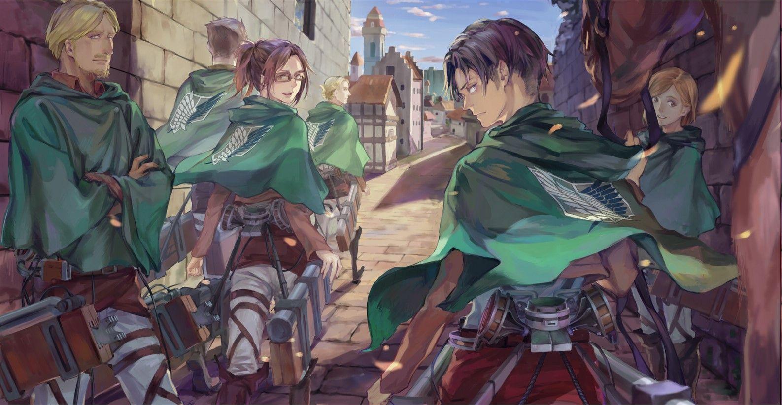 1587x823 shingeki no kyojin anime erd gin gunter shulz hanji zoe petra ral levi rivaille HD wallpaper, Background