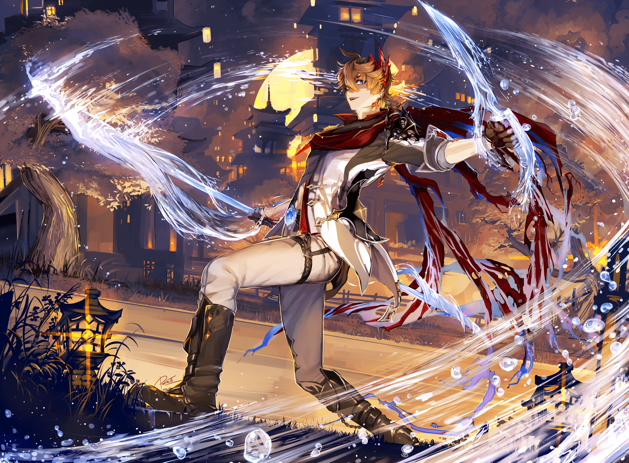 2000x1472 Tartaglia Impact Anime Image Board