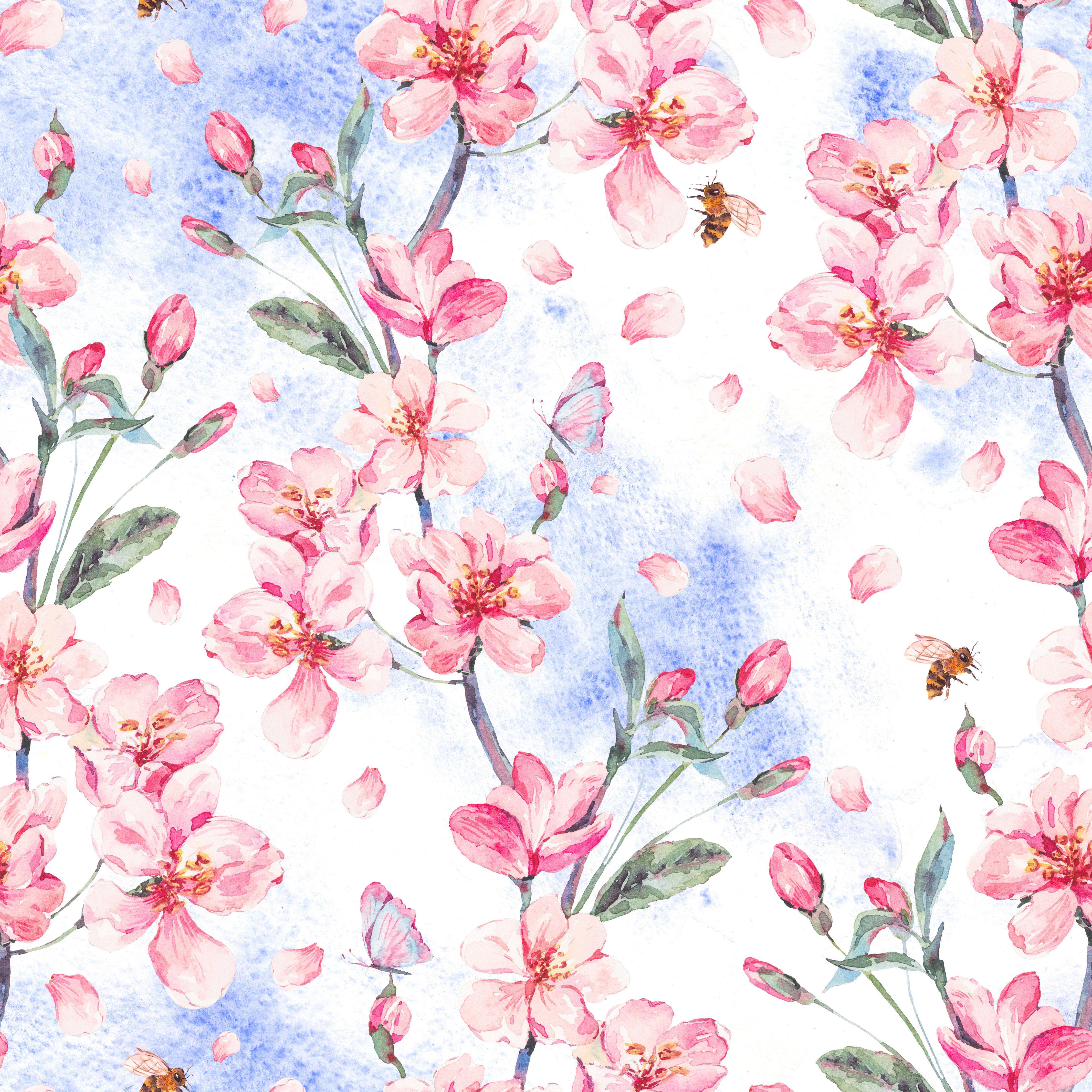 4472x4472 Watercolor Blooming Pink Sakura Hình nền - uniqstiq