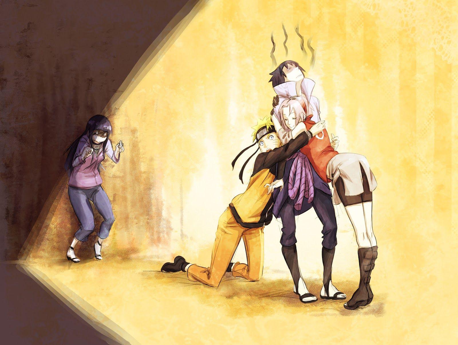 1600x1204 hd wallpaper: Hinata Naruto Sakura Sasuke Hug 1184
