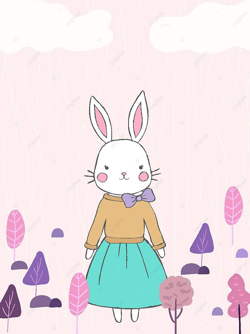 960x1283 Small Fresh Cartoon Rabbit Jungle Background Mobile Wallpaper, Wallpaper, Background, Cartoon Cute Background Image for Free Download