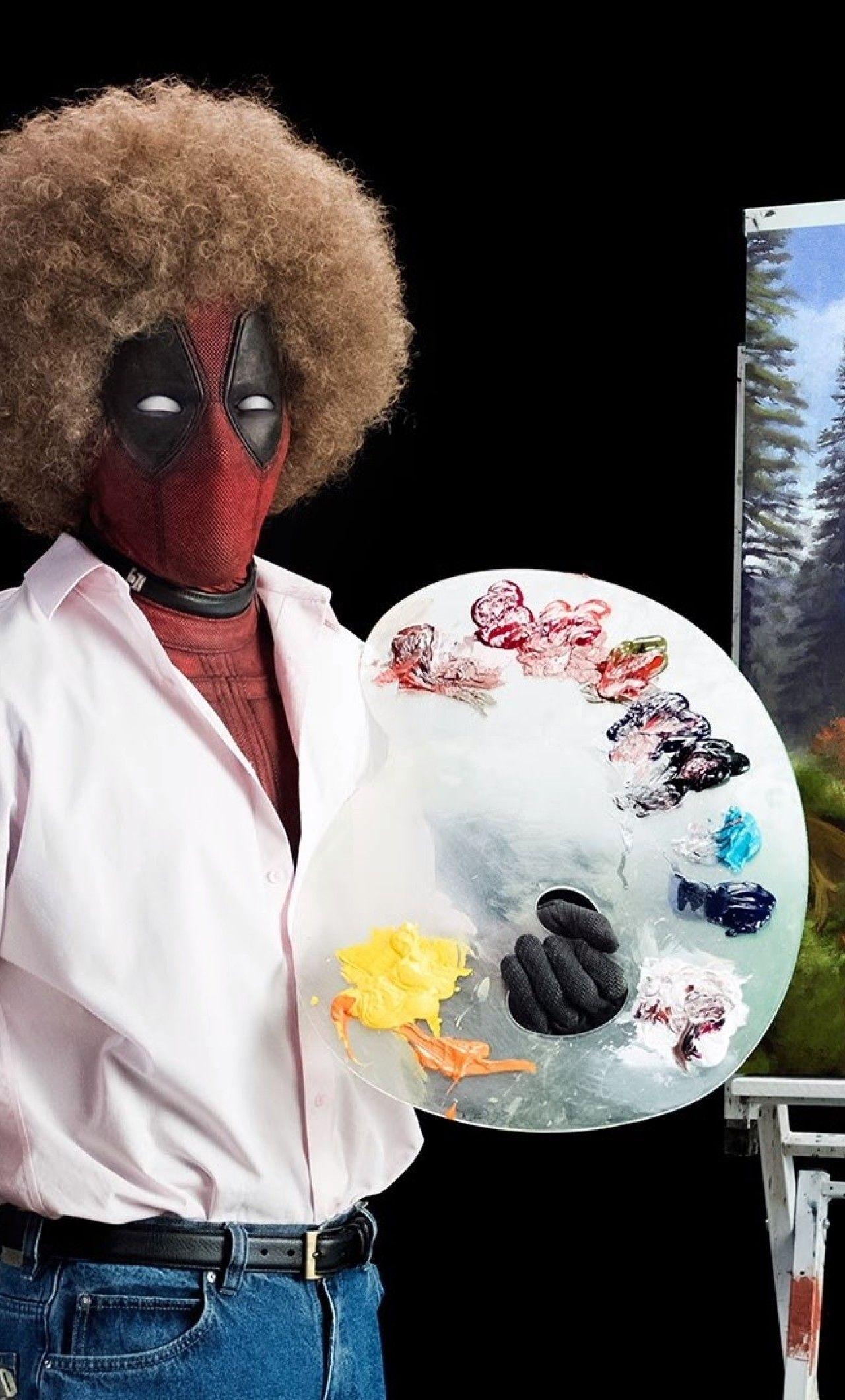 1280x2120 Download Deadpool 2 Ryan Reynolds As Bob Ross Painting In Afro Hair