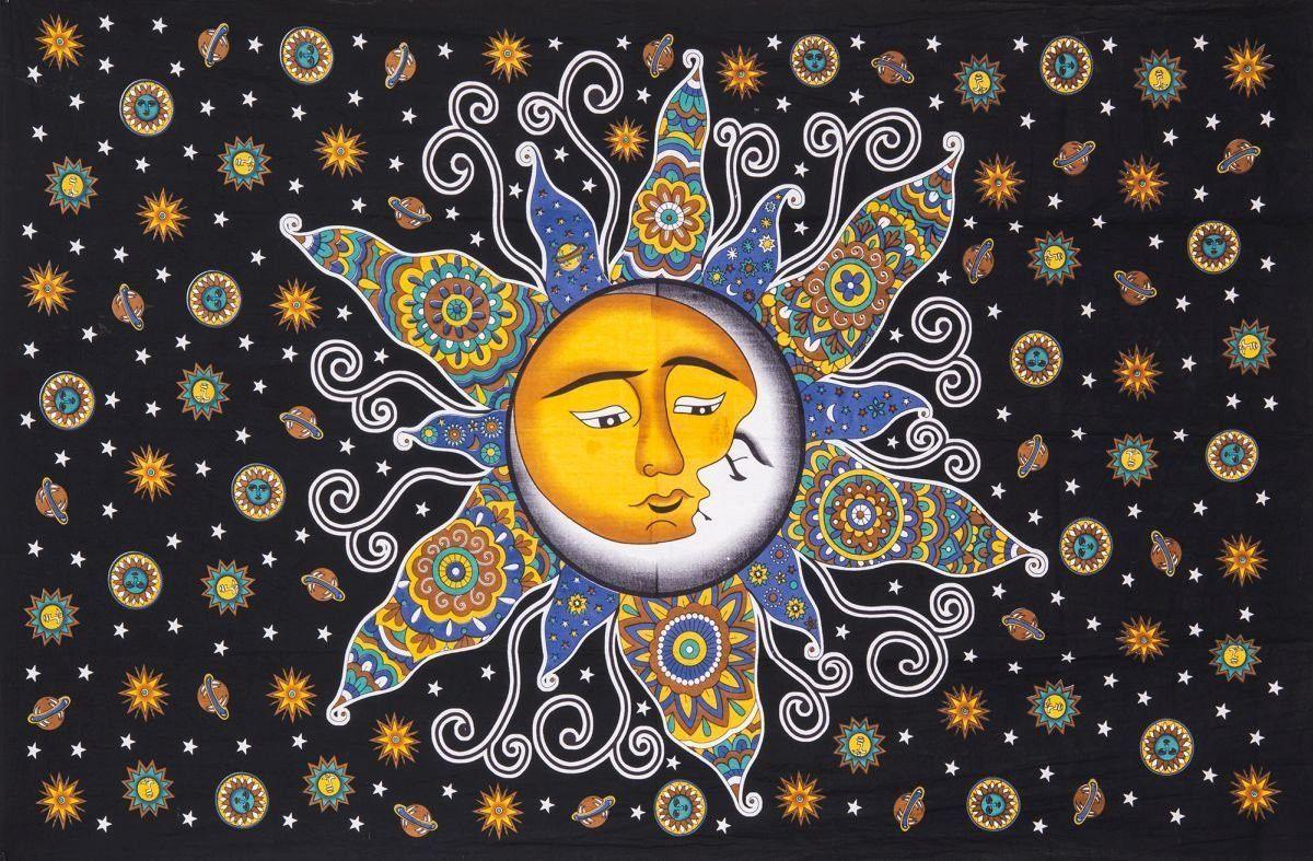 1200x787 Psychedelic Celestial Sun Moon Stars Bohemian Yoga Wall Bed Tapestry. Sun and moon tapestry, Sun and moon drawings, Moon art