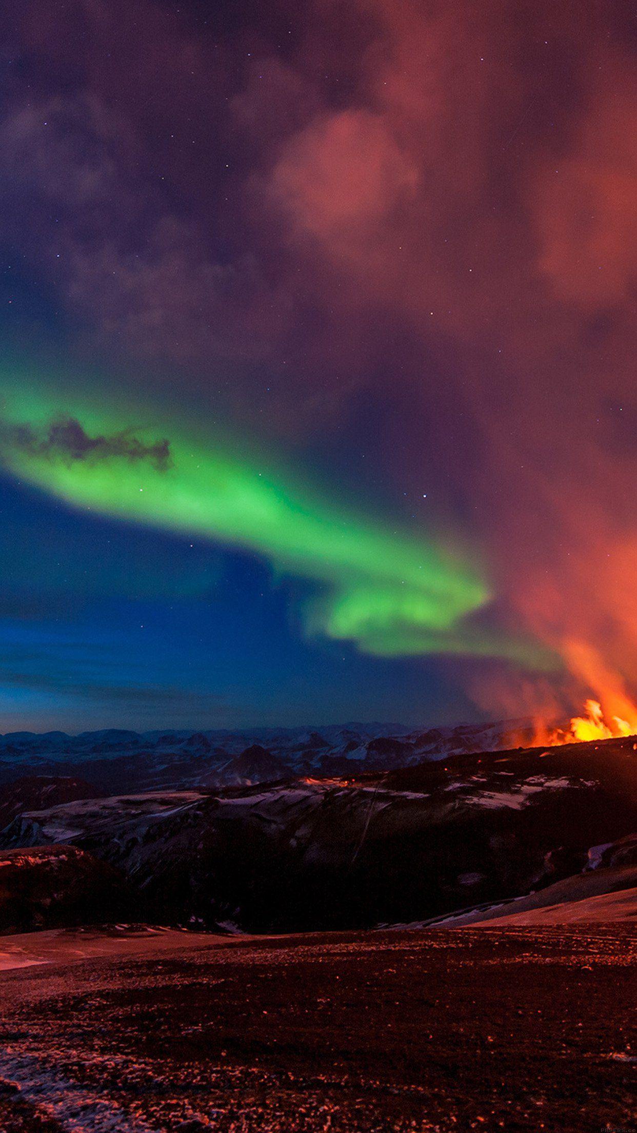 1242x2208 Iceland Mountain Fire Nature Android wallpaper HD wallpaper