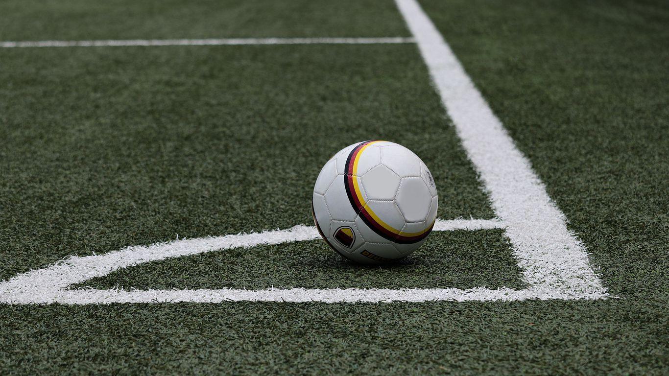 1366x768 Download wallpaper 1366x768 football, soccer ball, lawn, marking tablet, laptop HD background