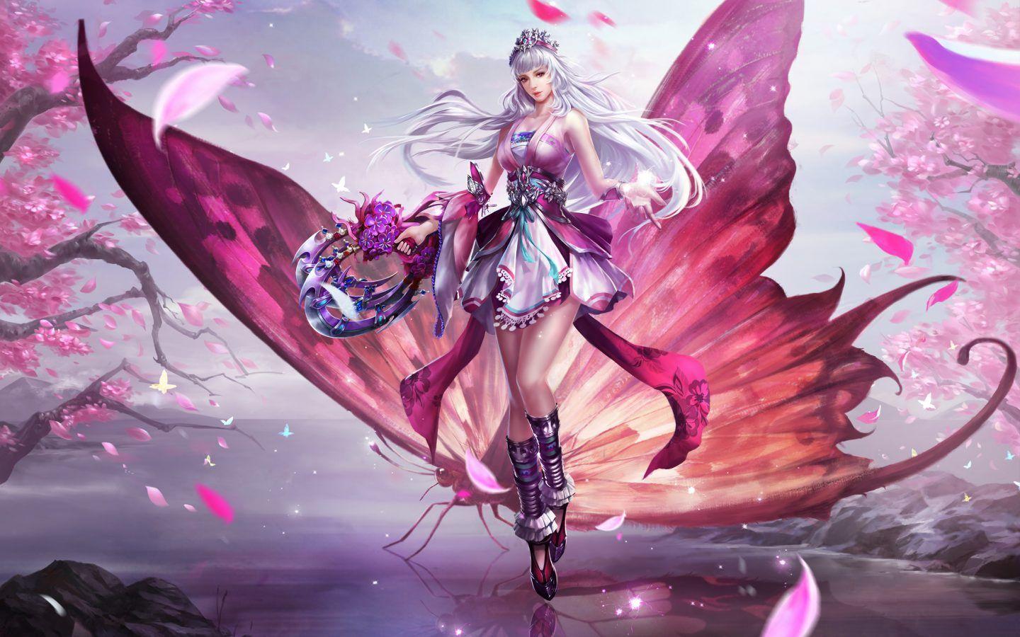 1440x900 Beautiful Blue Girl Butterfly Hand Magic Weapon Rings Ax Desktop Wallpaper HD :