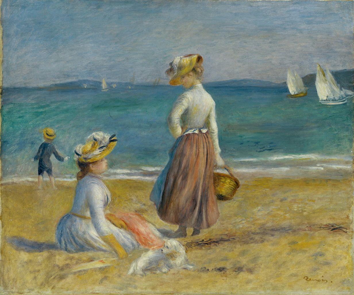 1232x1024 Auguste Renoir, Figures on the Beach Coast Pictorial art