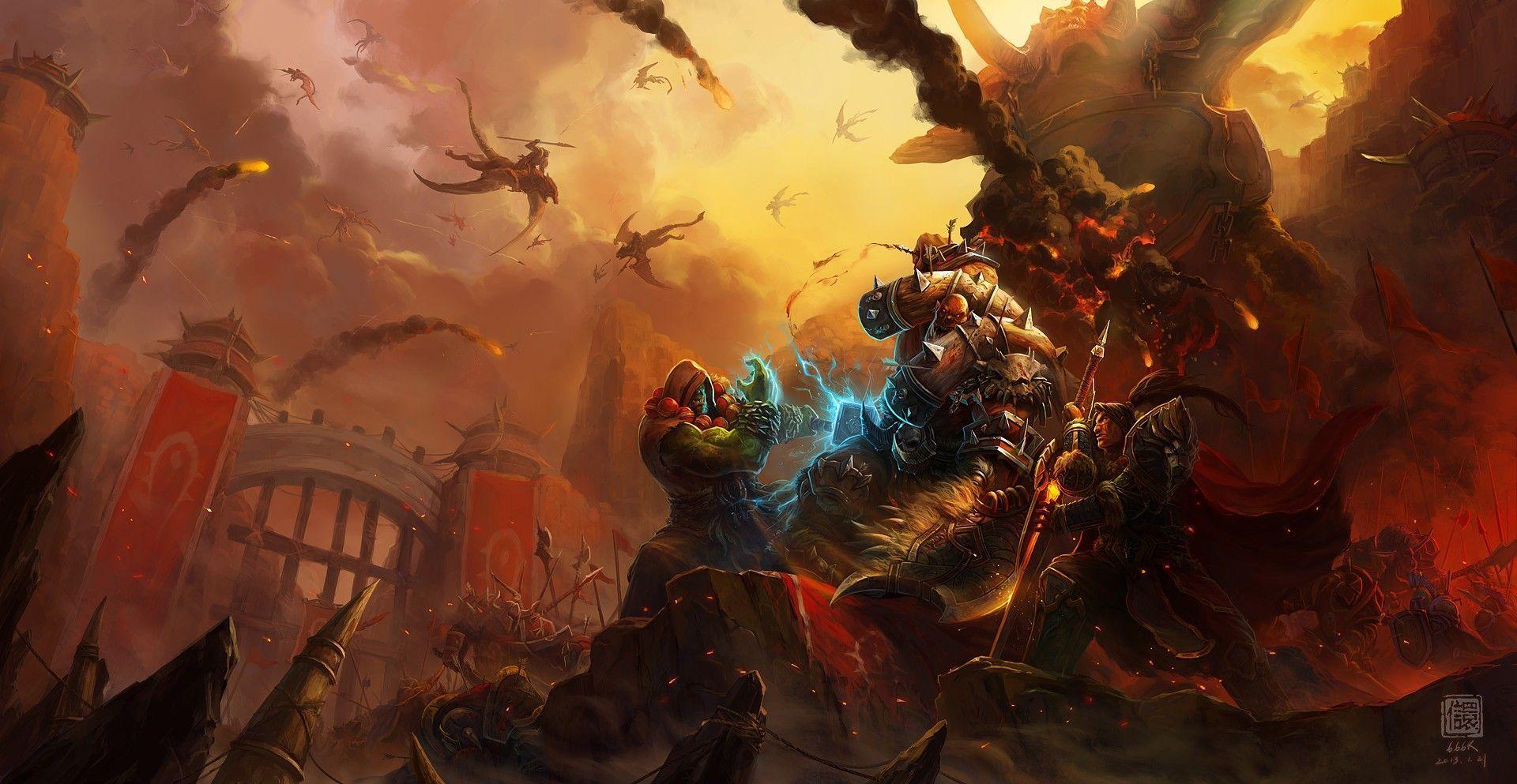 1920x993 World of Warcraft, Hell, horde, thrall, siege, Orgrimmar, Garrosh